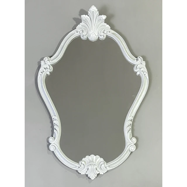A grey and white painted rococo style cartouche-shaped mirro...
