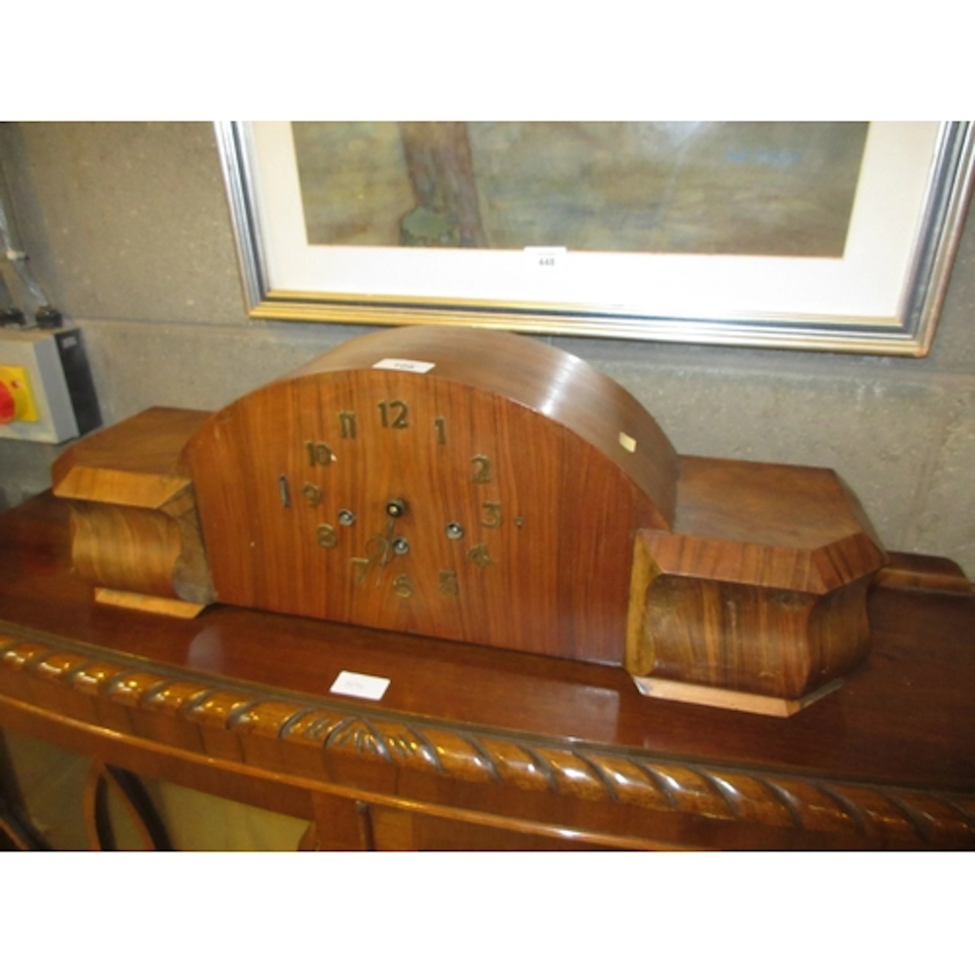 Art Deco Walnut Mantel Clock, no glass door