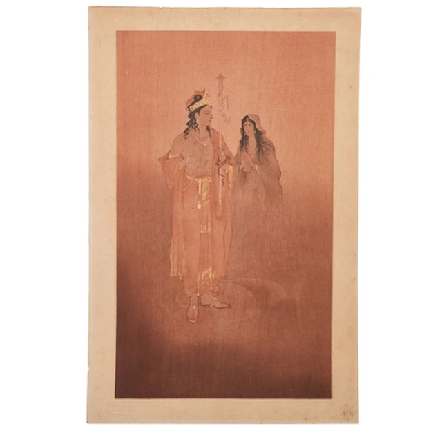 NANDALOL BOSE (1882-1966) SAVITRI AND YAMA woodblock print o...