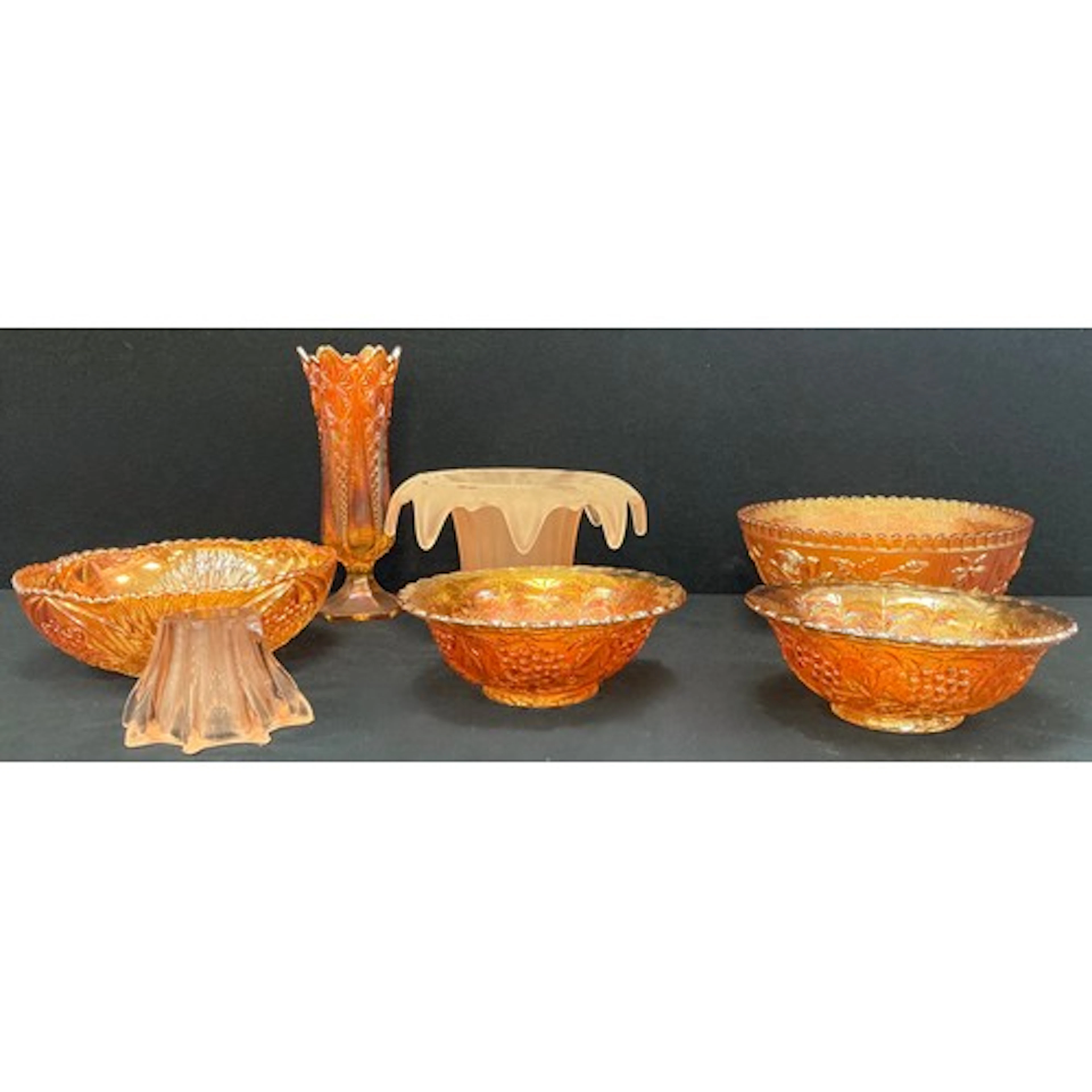 Glassware - a pair of iridescent carnival glass bowls, raise...