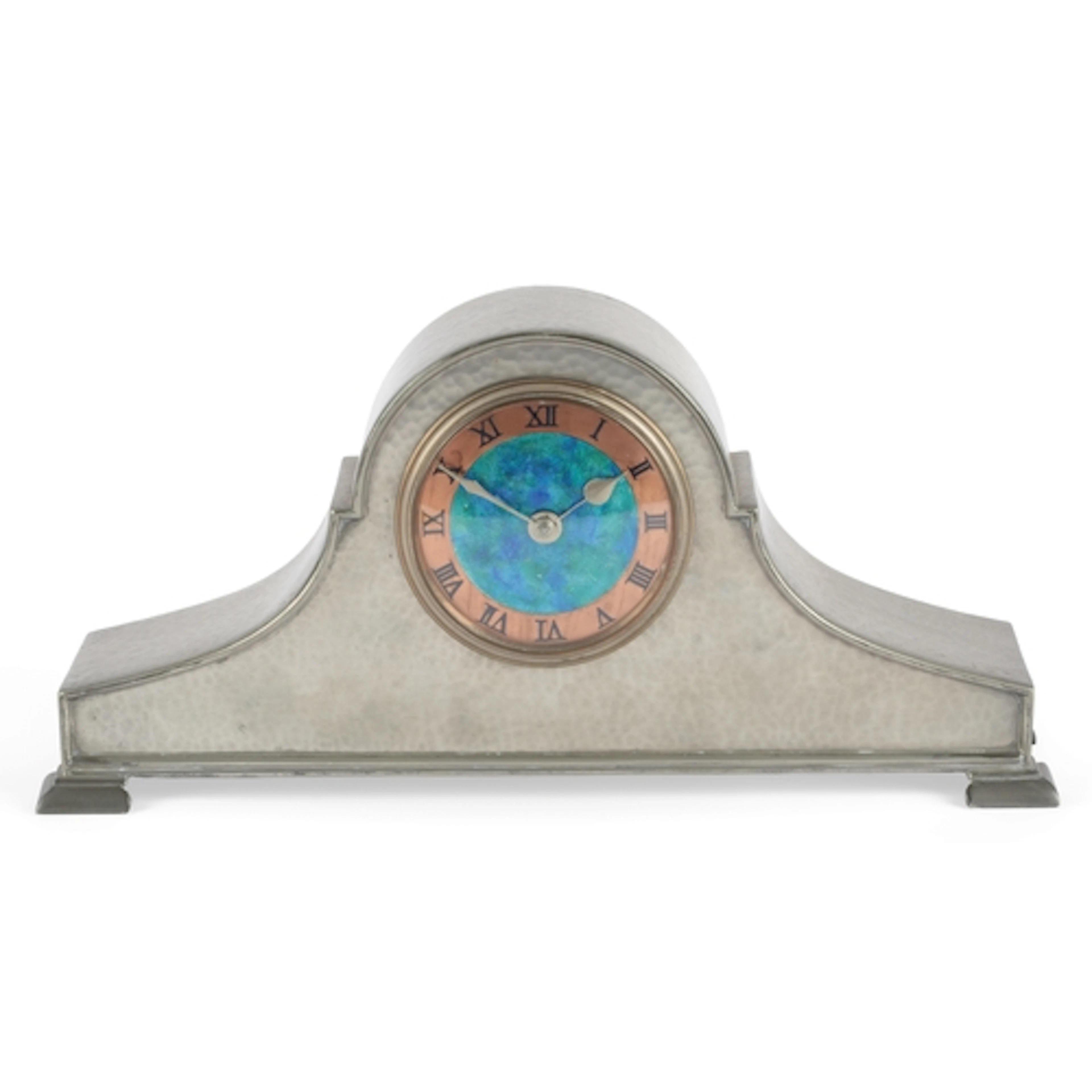 Liberty & Co: A pewter arched timepiece, early 20th century,...