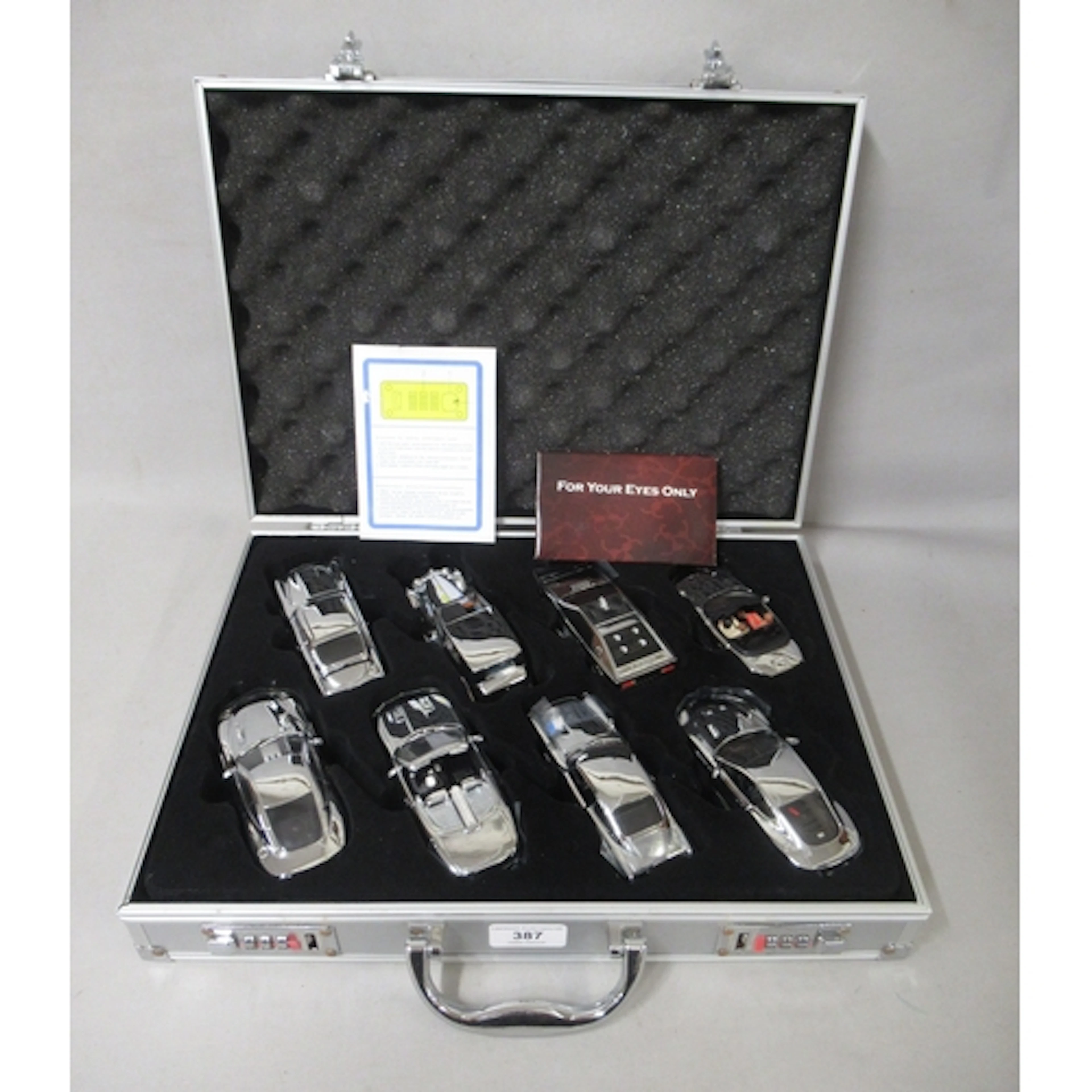 Cased set of eight Corgi 007 model vehicles, finished in sil...