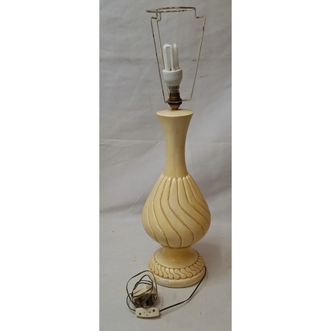 Heavy Wooden Lamp Base, cream painted, approx. 44cm H
