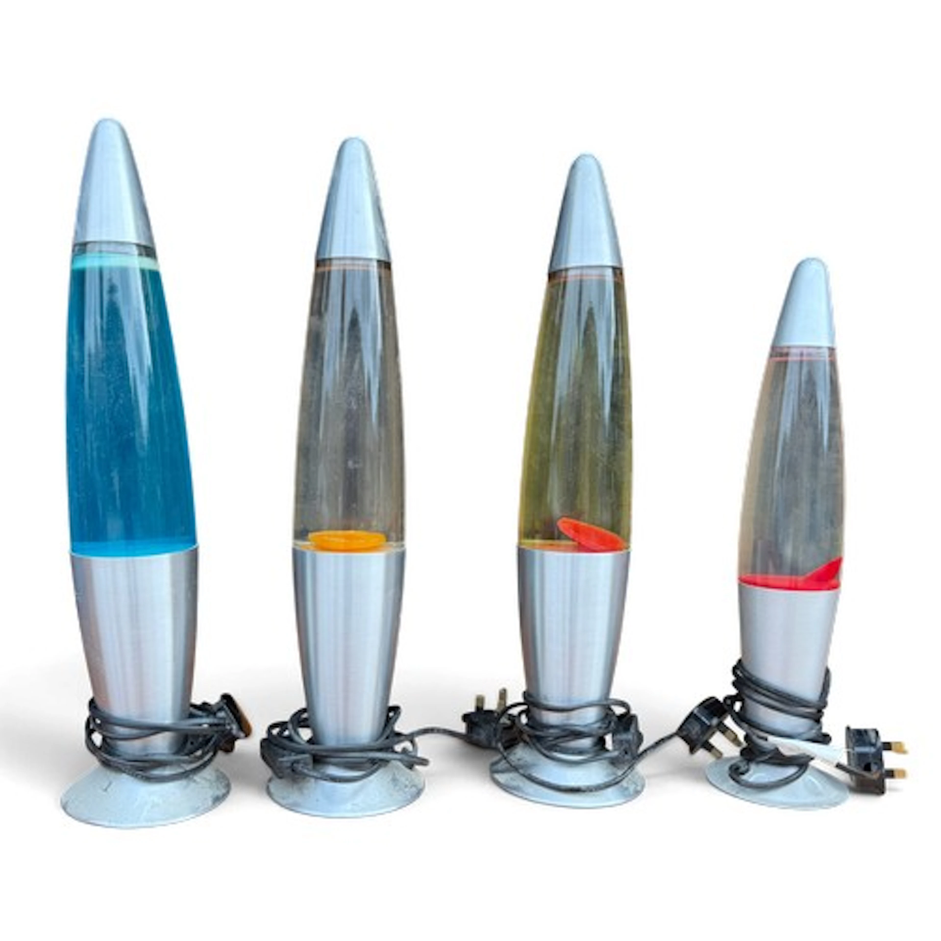 Four vintage lava lamps.