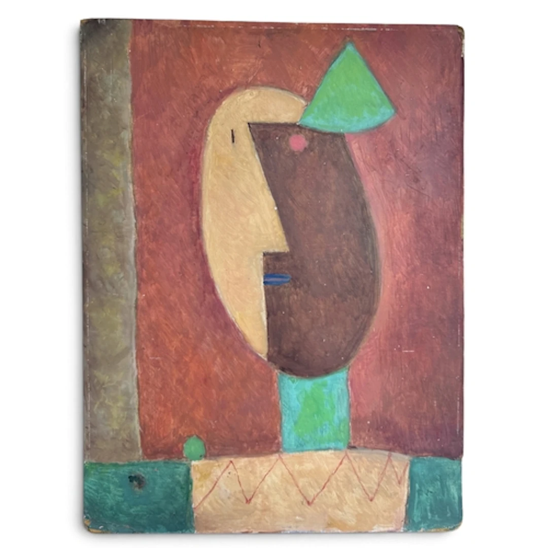 AFTER PAUL KLEE: ABSTRACT PORTRAIT Oil on board. 61cm x 45cm...