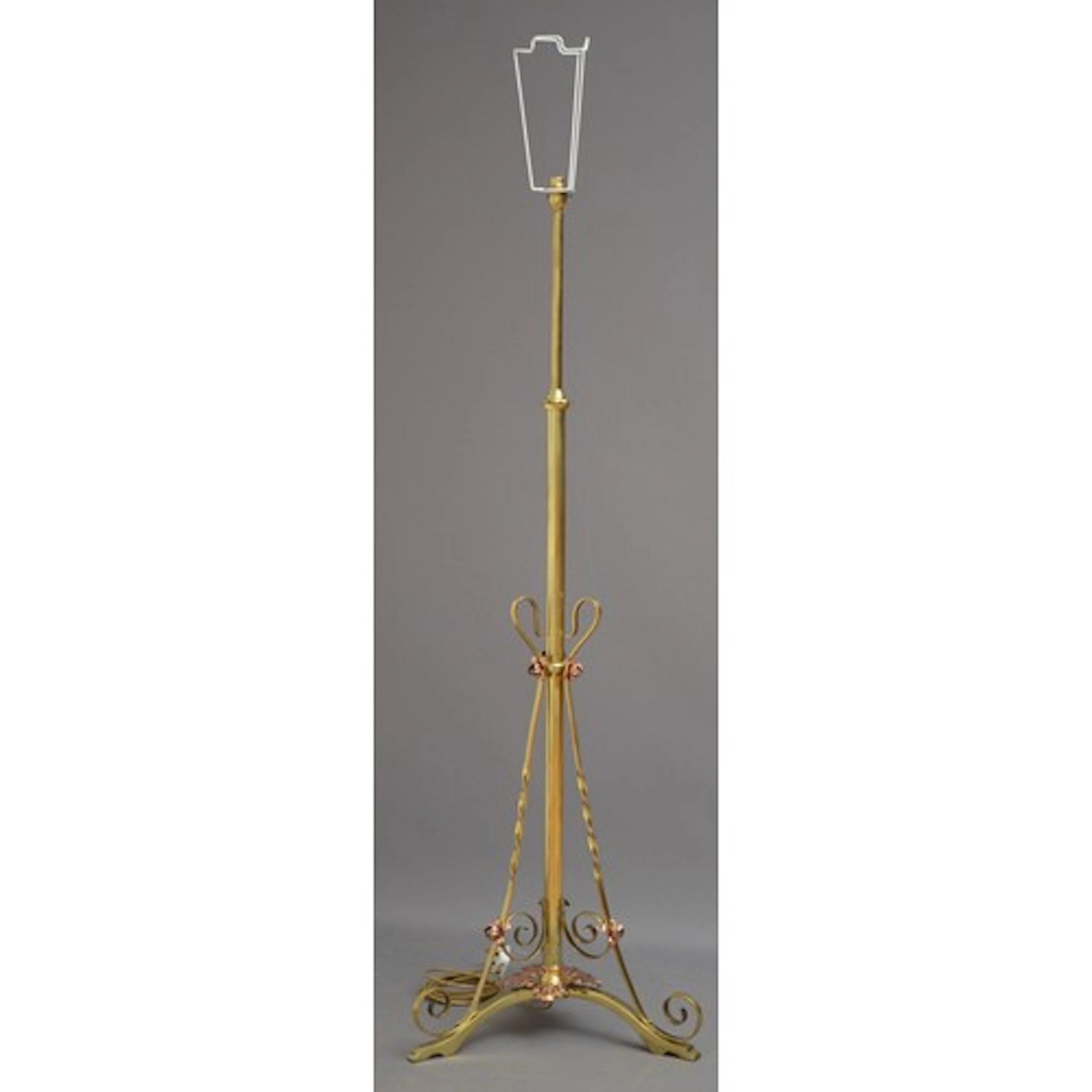Elegant Art Nouveau brass and copper, height adjustable floo...