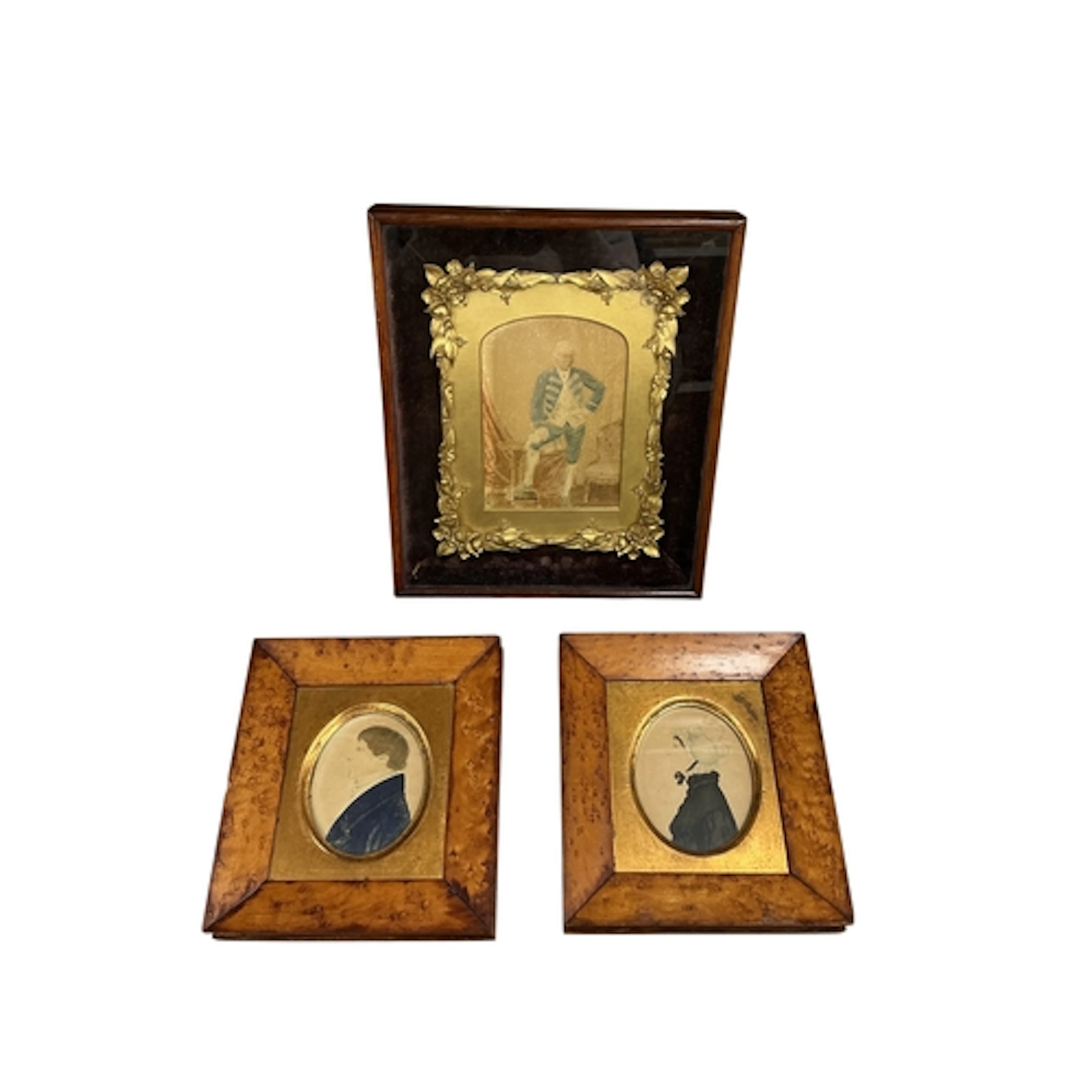 A pair of Regency oval portrait miniatures, maple framed, 7 ...