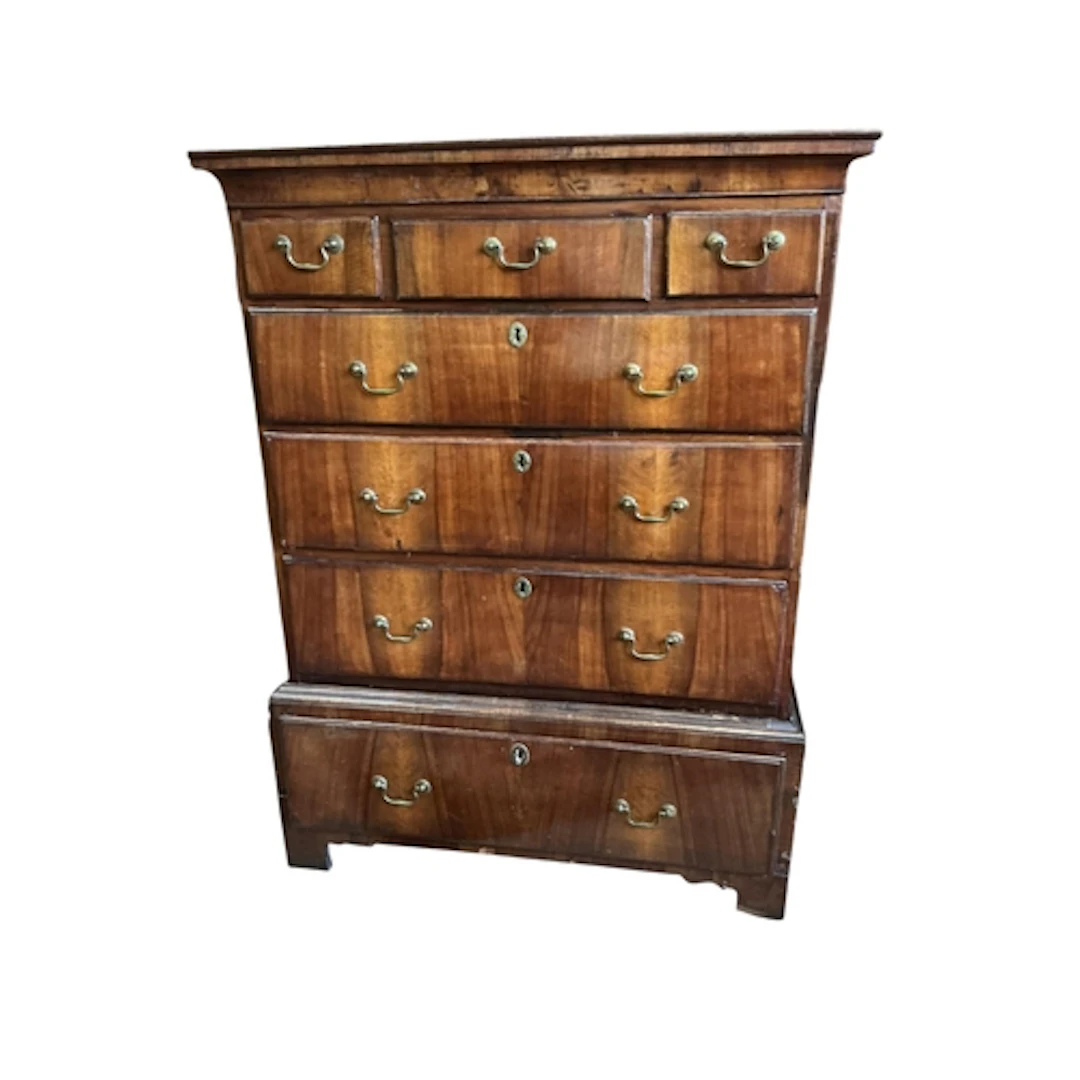 An 18th century walnut chest on stand, width 99cm, depth 54c...