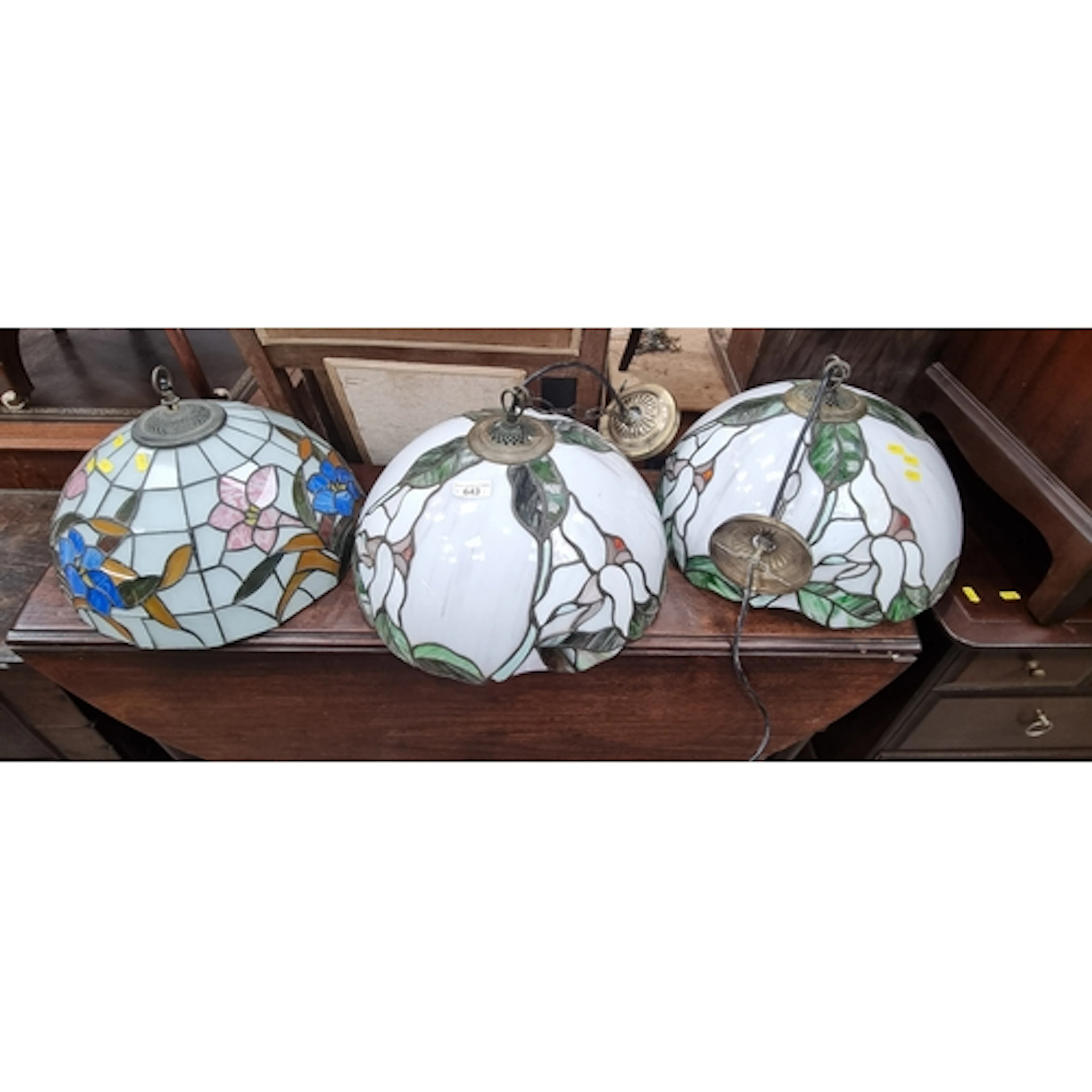 A pair of Tiffany style Ceiling Lights, 18in Diam, and anoth...
