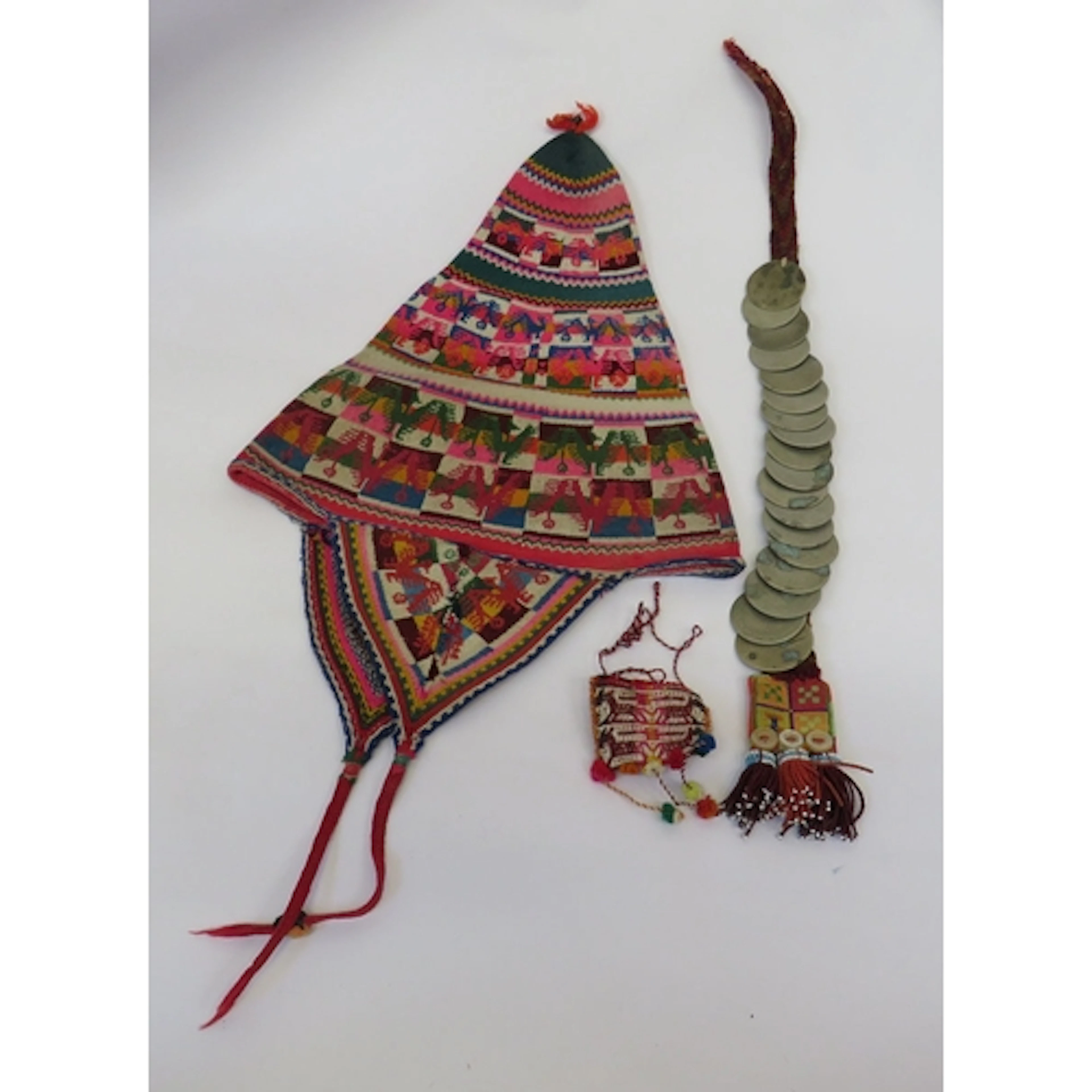 Vintage Andean Chullo Hat & Part Coin Belt