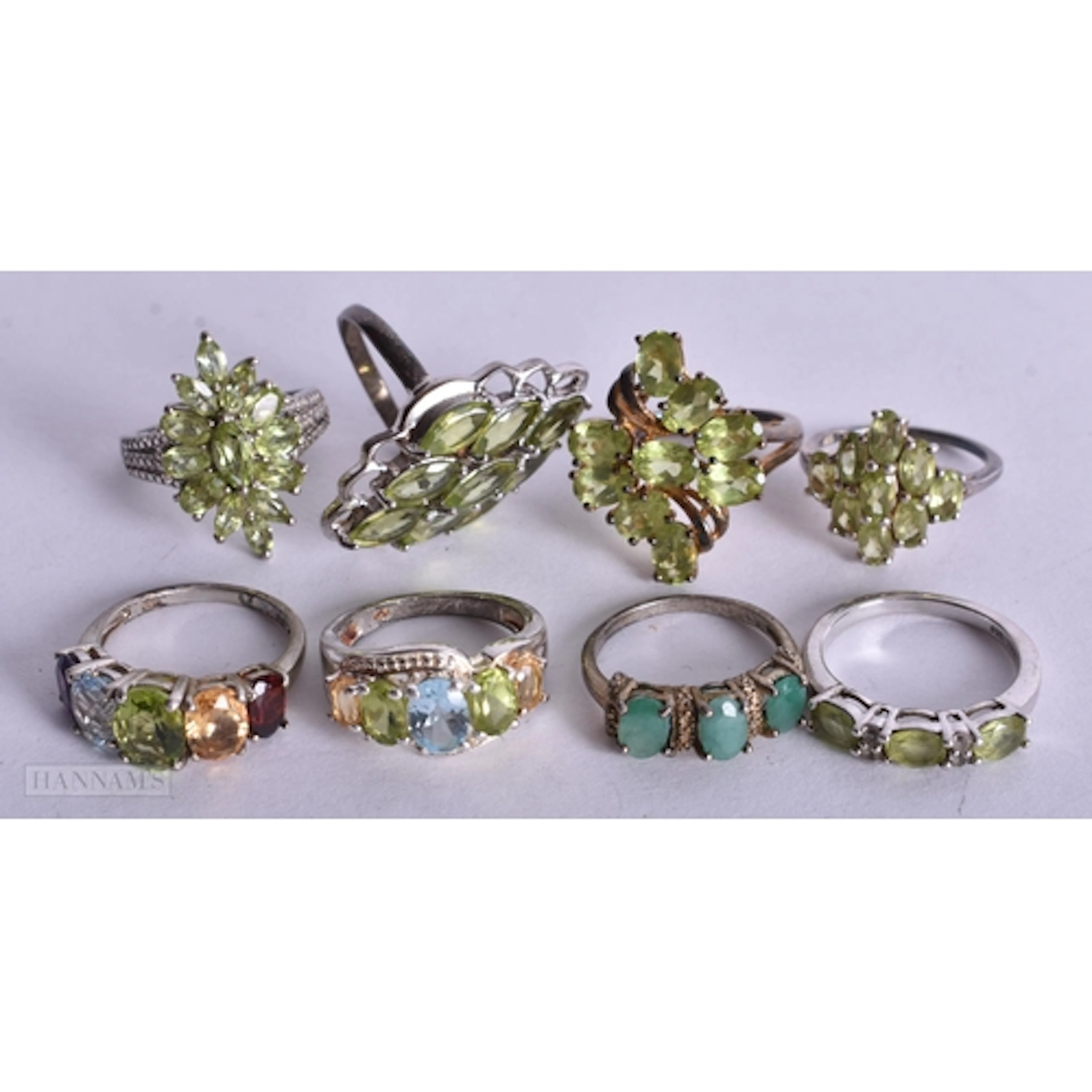 Collection of Sterling Silver Gemstone Rings inc. Emerald, P...