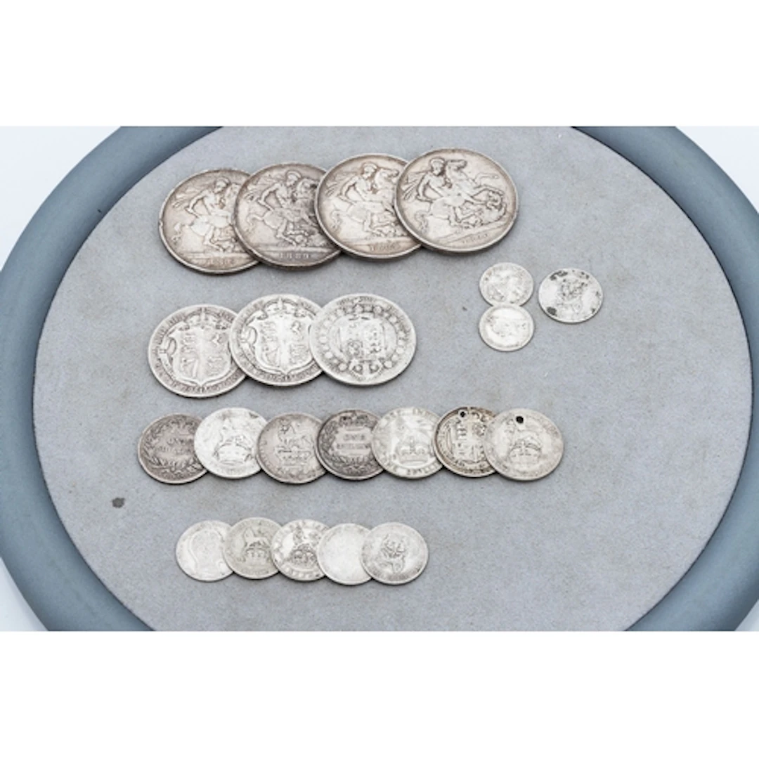 22 X 1845 - 1918 92.5% ENGLISH SILVER COINS, to include 4 Vi...