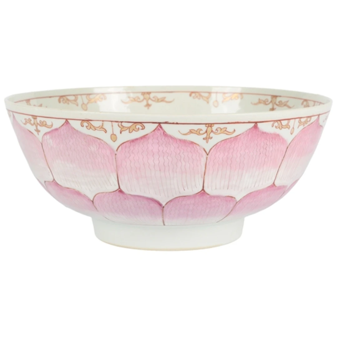 A Chinese enamelled and moulded porcelain 'lotus flower' bow...