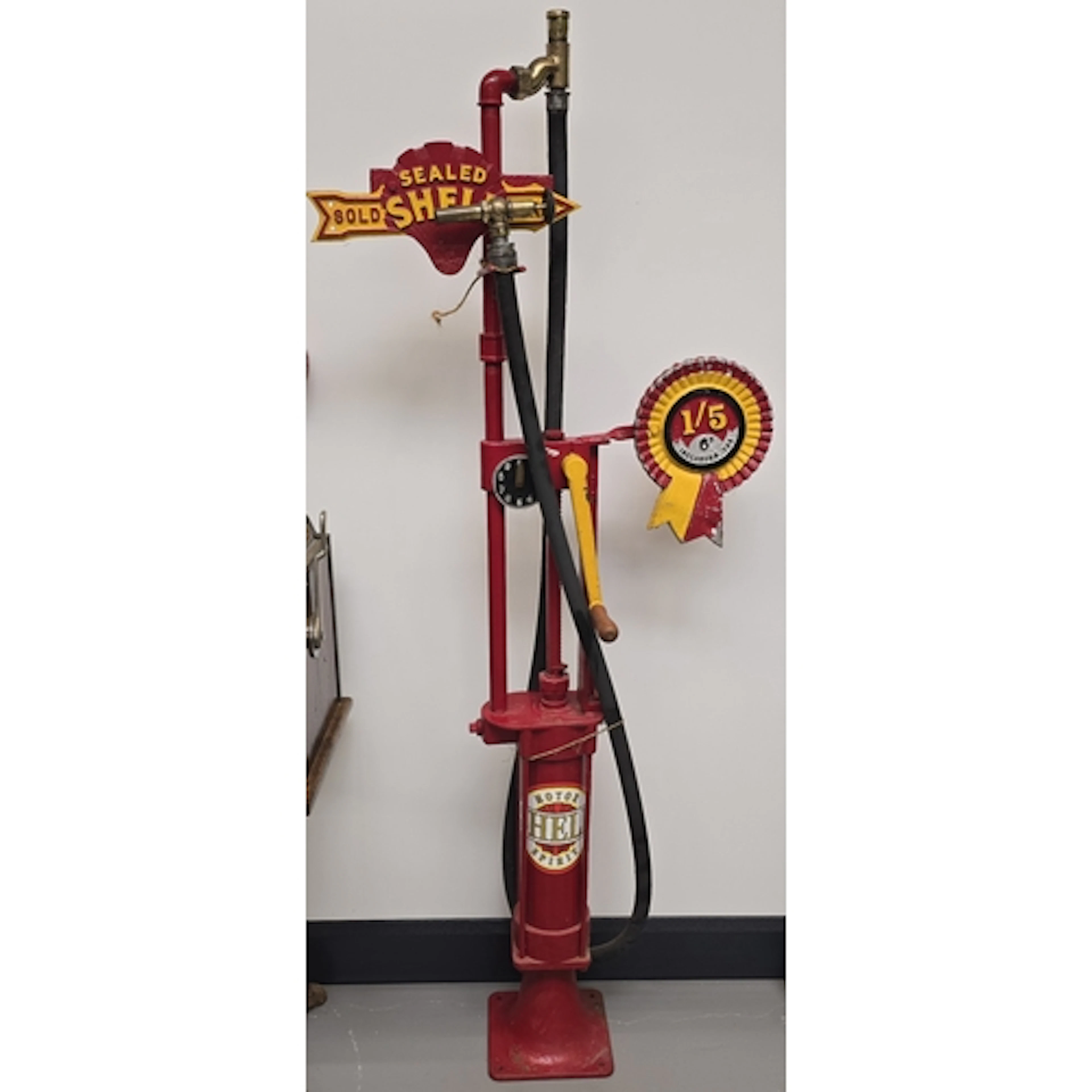 A vintage Shell motor fuel pump measuring 197cm tall.