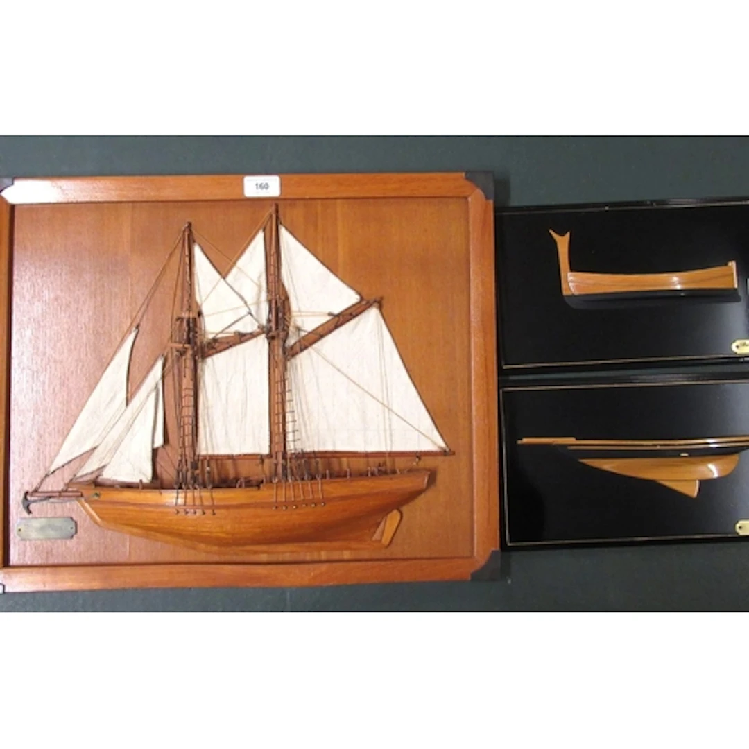 Late 20th Century wooden half-hull model of a sailing schoon...