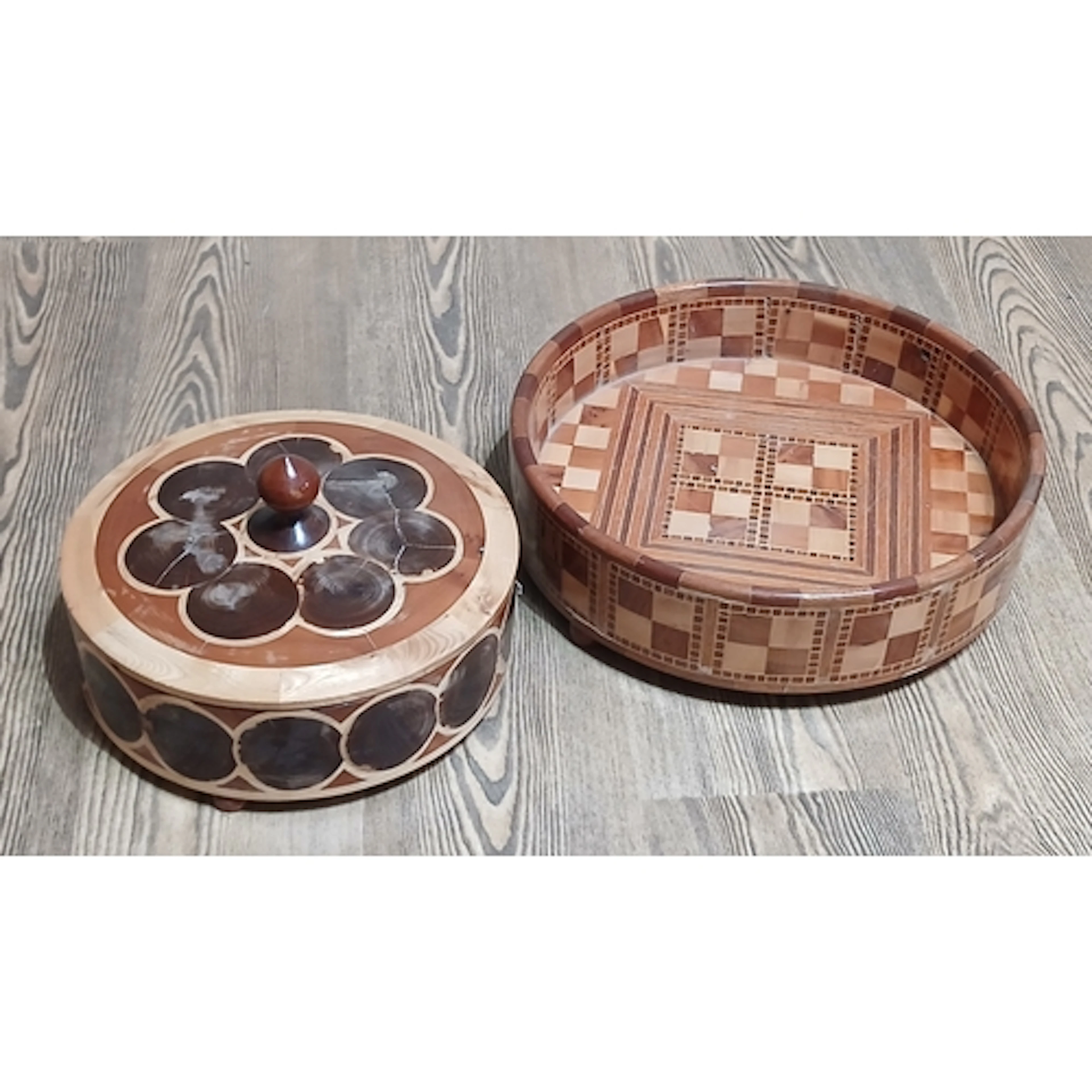 John Southworth Prescott (b1939), pair of parquetry bowls, o...