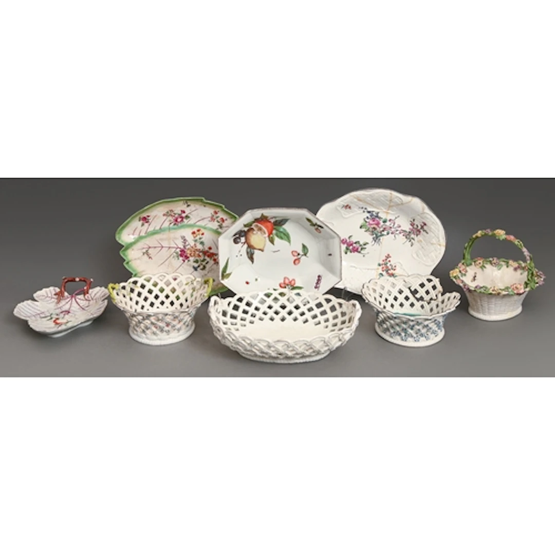 A Chelsea botanical dish, Red Anchor period, c1755, painted ...