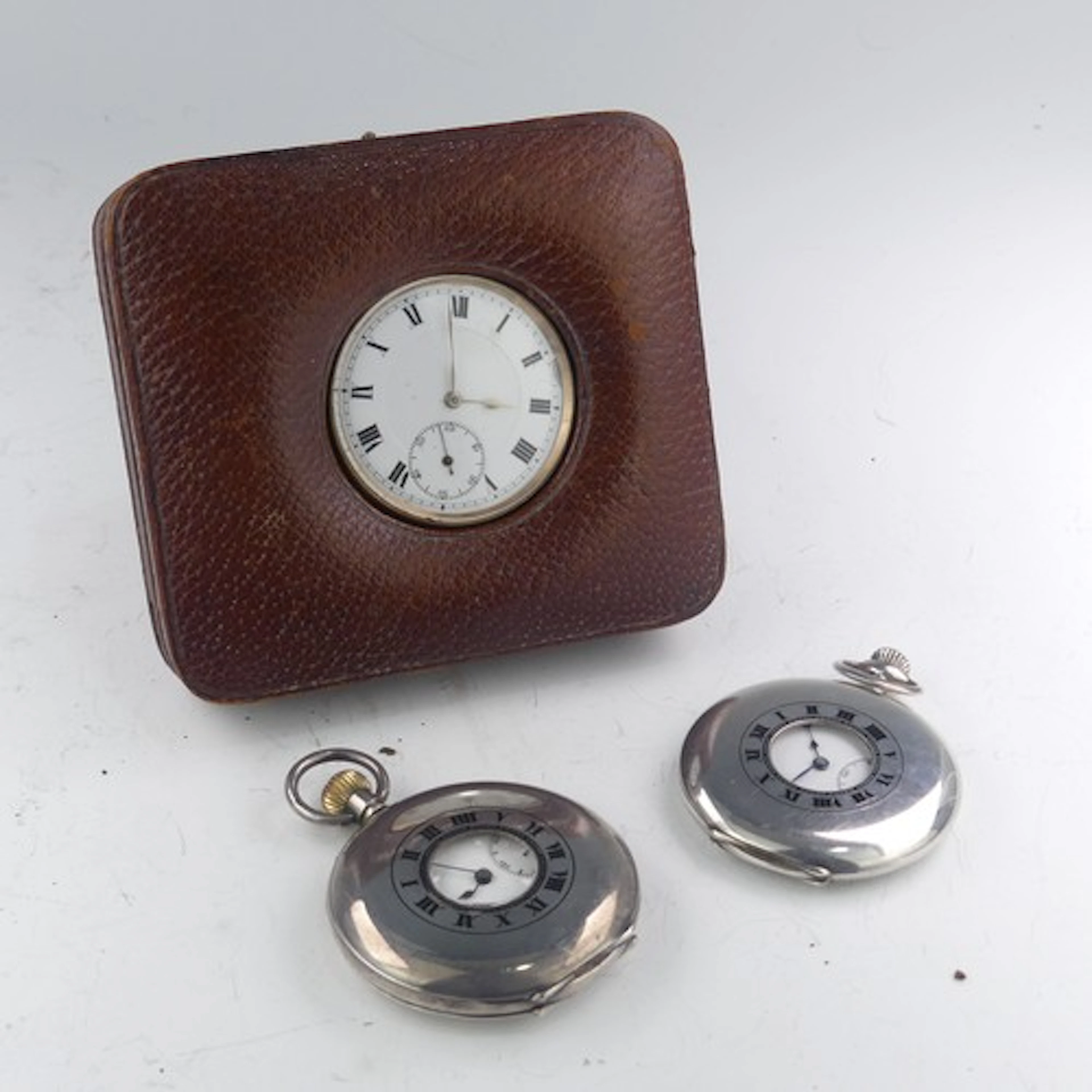 A gold plated open face Pocket Watch, unsigned white enamel ...