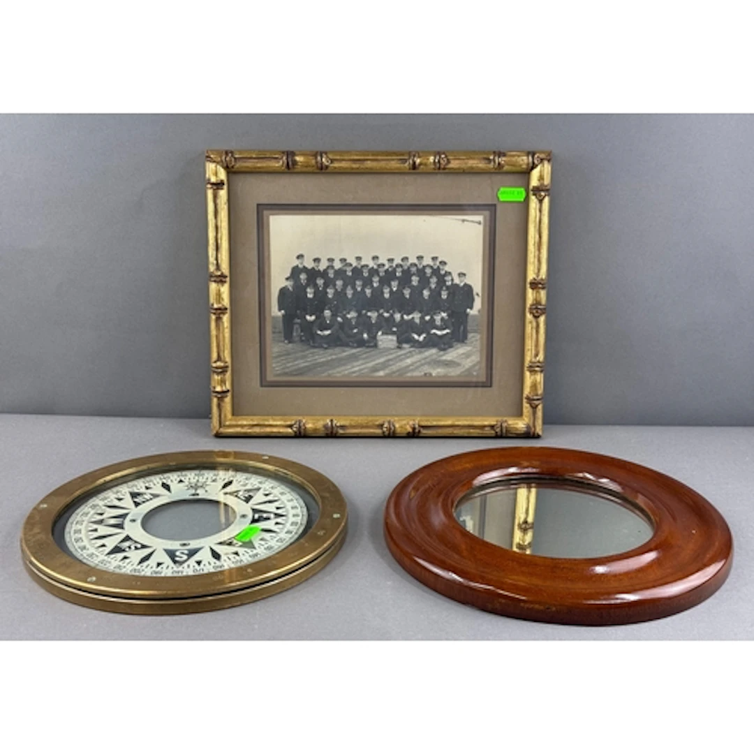 Maritime: an Arkas Copenhagen compass top, brass mounted, 25...