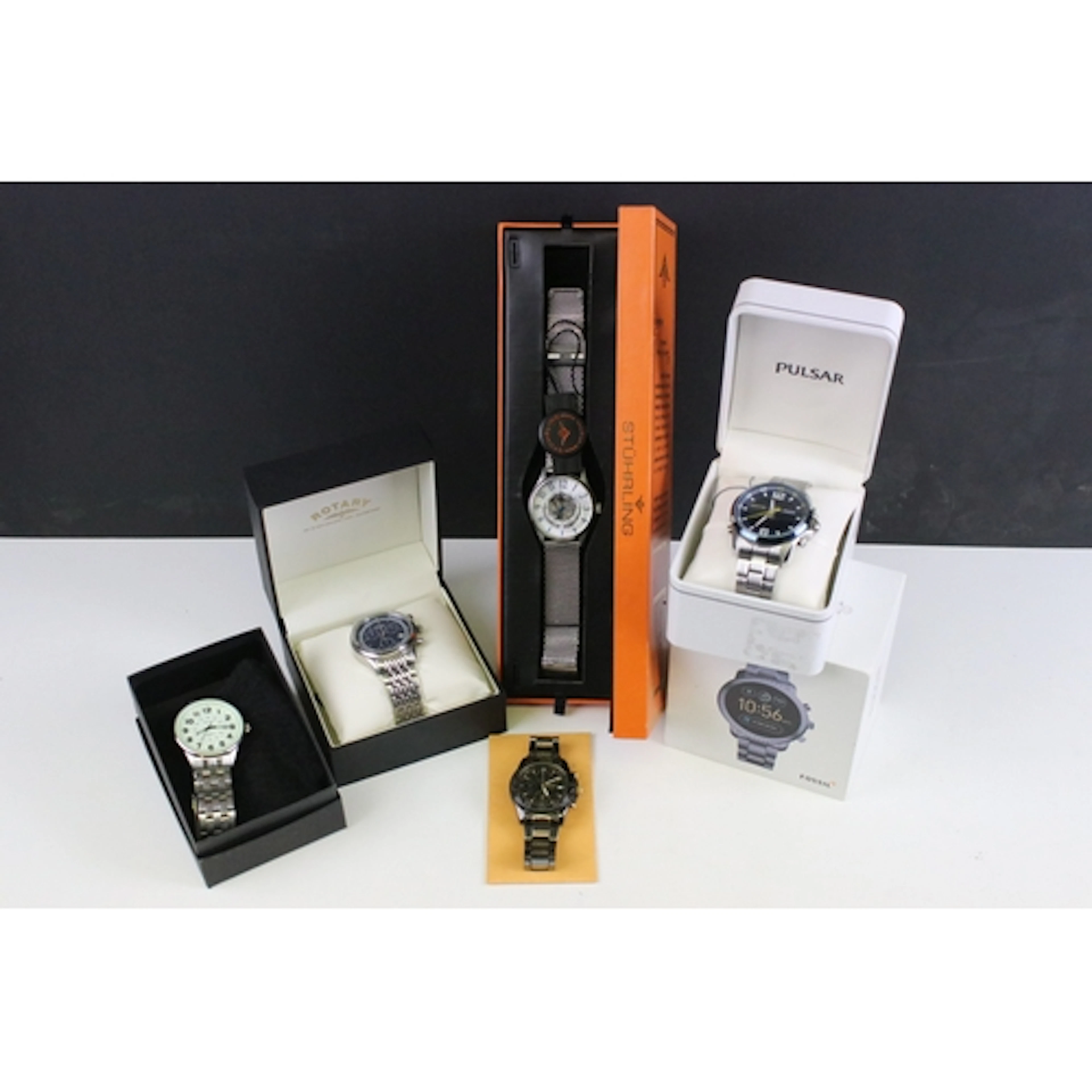 Collection of six gents wristwatches to include boxed Stuhrl...