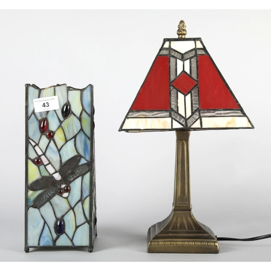 Tiffany style lamp, with a Tiffany style dragonfly light, ta...