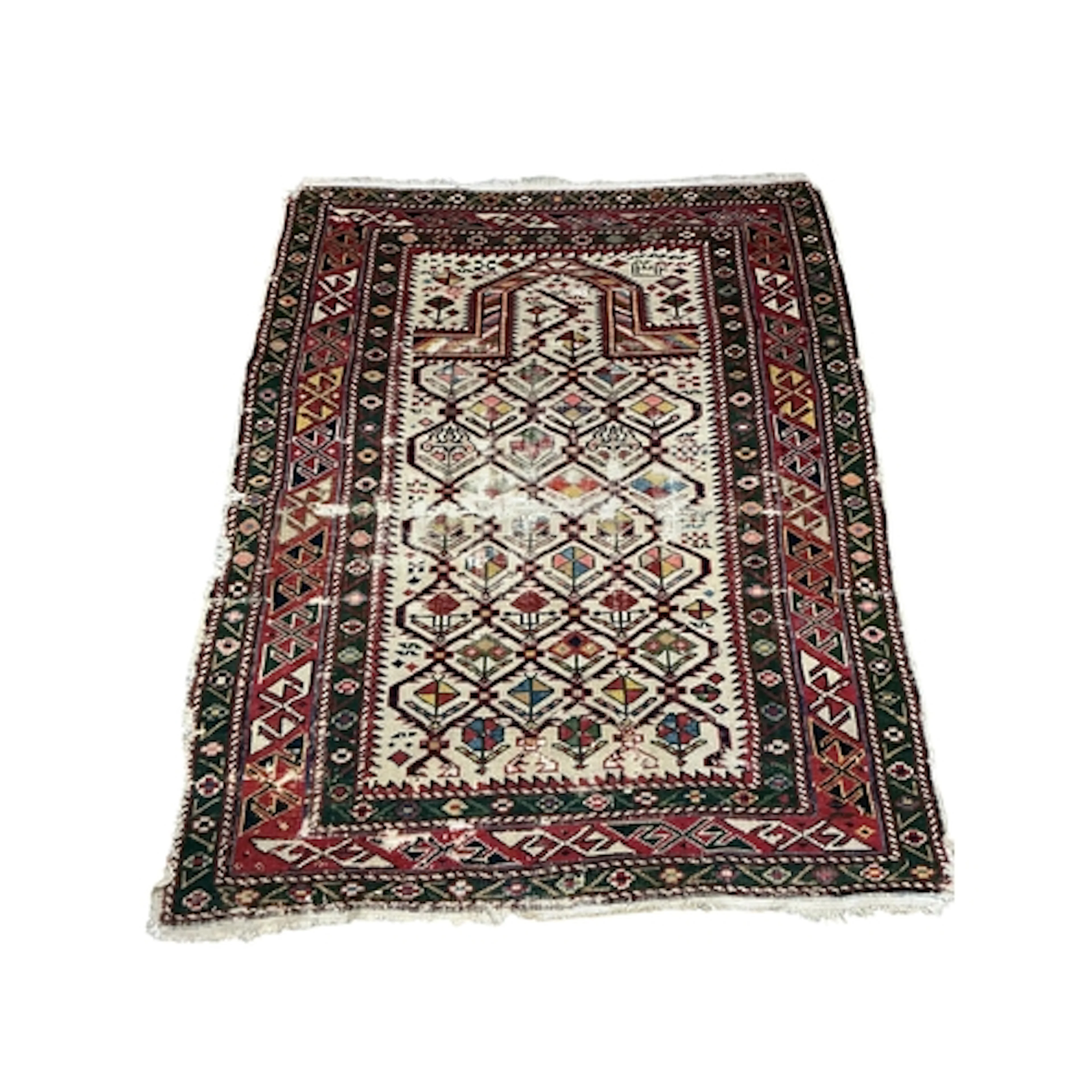An antique Shirvan ivory ground rug, 130 x 100cm