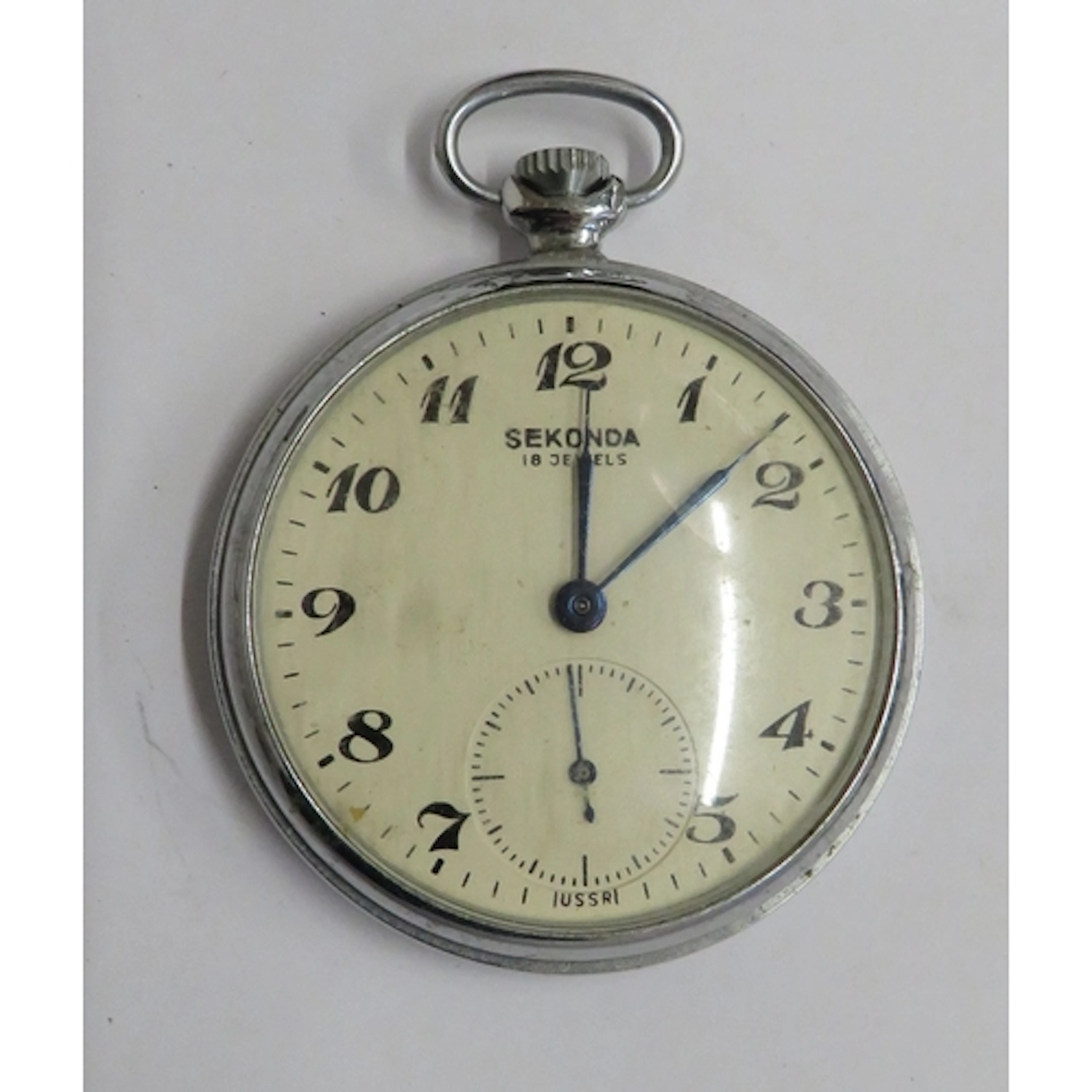 Chromium Plated Sekonda 18 Jewel Slim Pocket Watch, top wind...