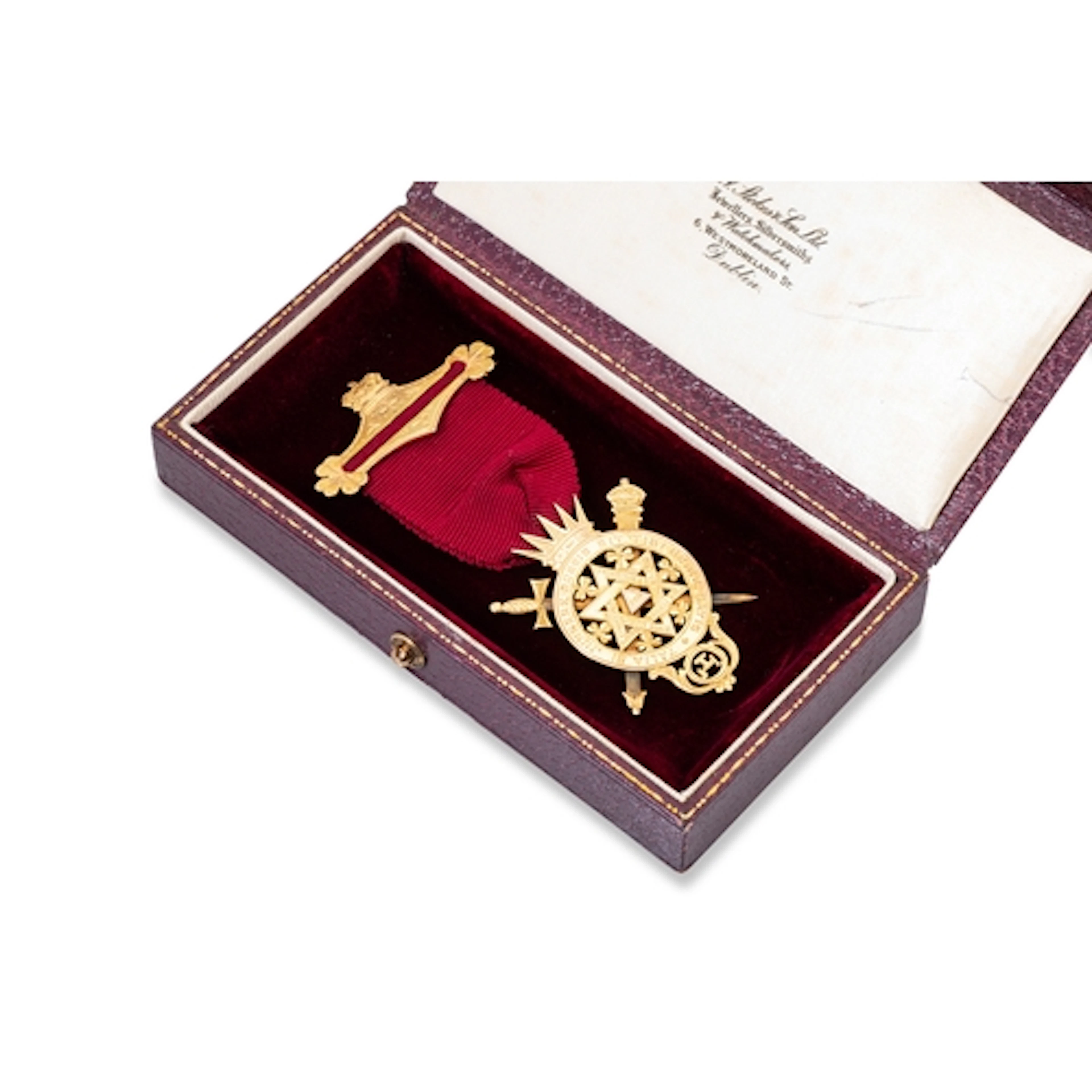 A PRE-WAR IRISH (9CT GOLD) MASONIC MEDAL, given to F.G.Hudso...