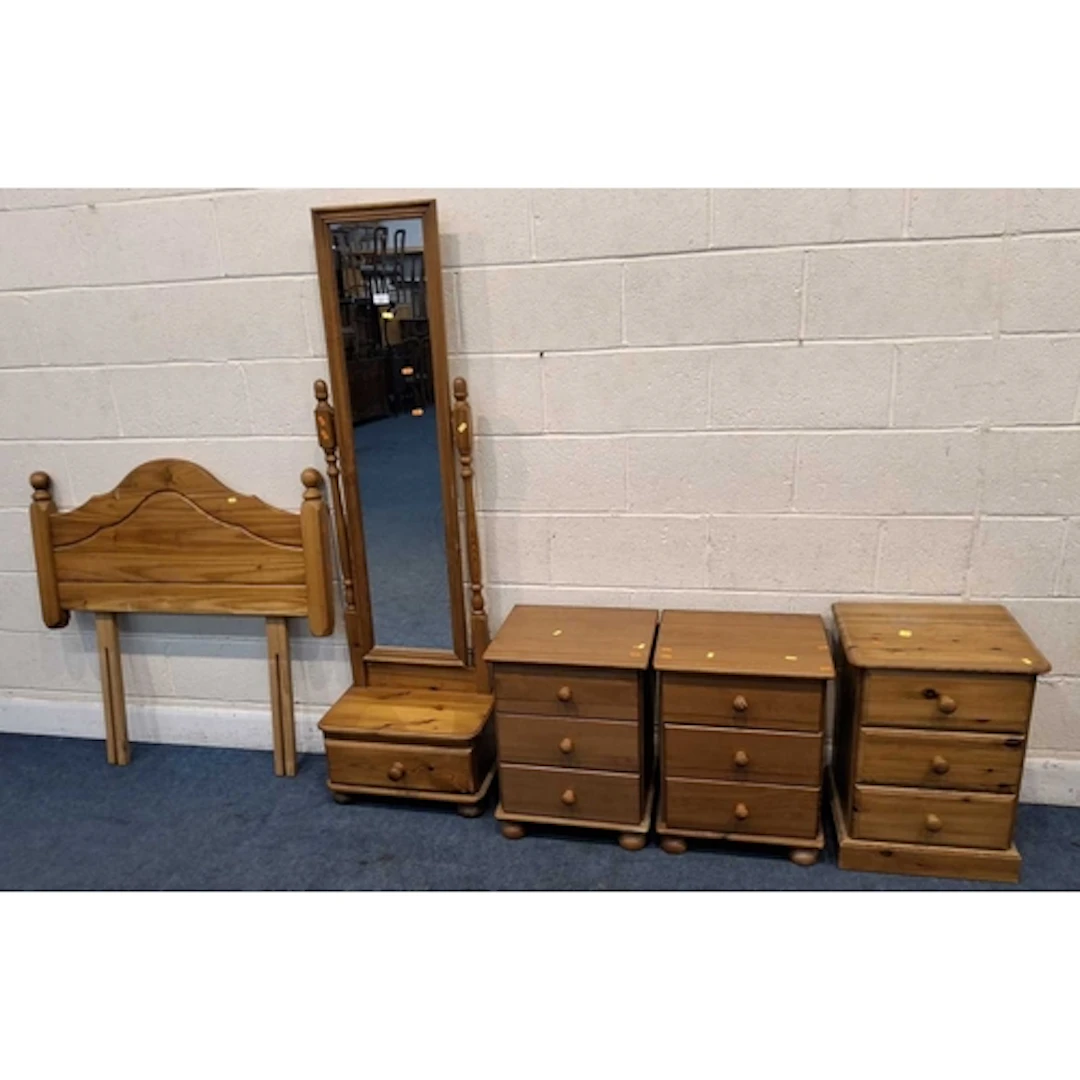 A SELECTION OF MODERN PINE BEDROOM FURNITURE, to include a c...