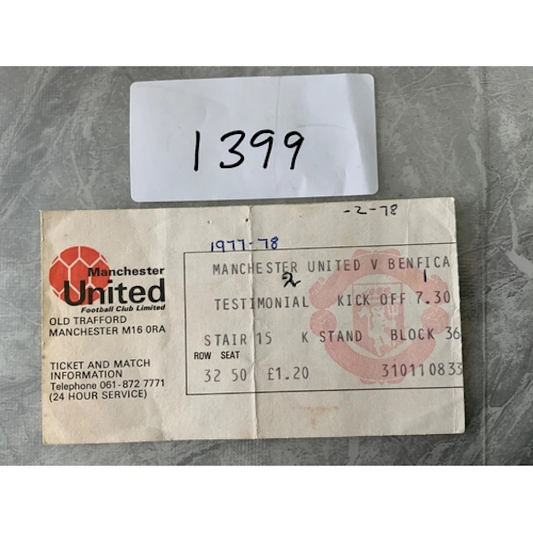 1977 Manchester United v Benfica Football Ticket: Alex Stepn...