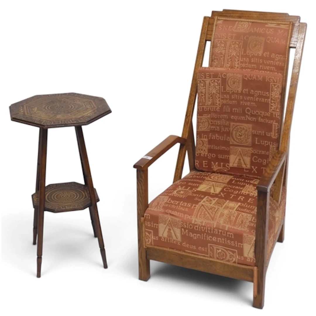 A lot comprising an early 20th century oak framed Arts &...
