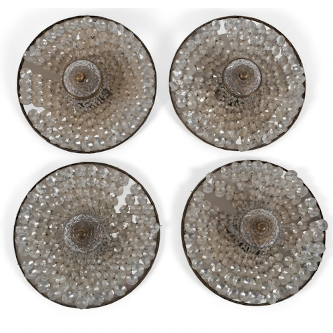 A set of four mirrored gilt metal circular ceiling lights, 2...