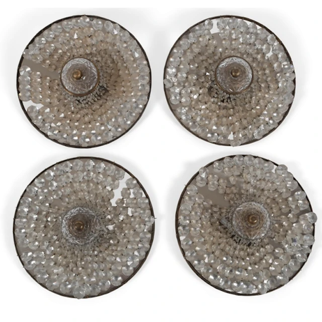 A set of four mirrored gilt metal circular ceiling lights, 2...