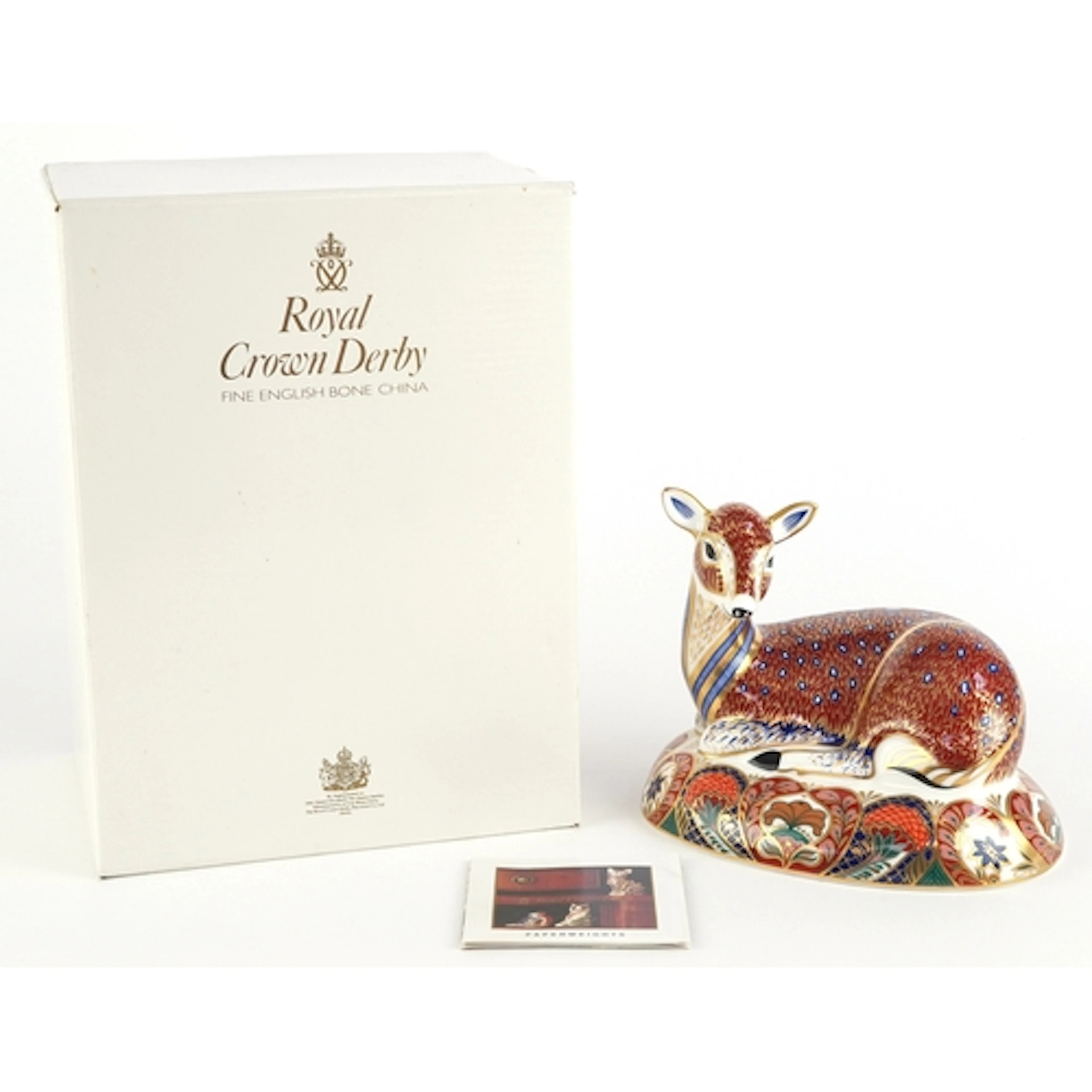 Royal Crown Derby Deer paperweight, gold coloured stopper to...