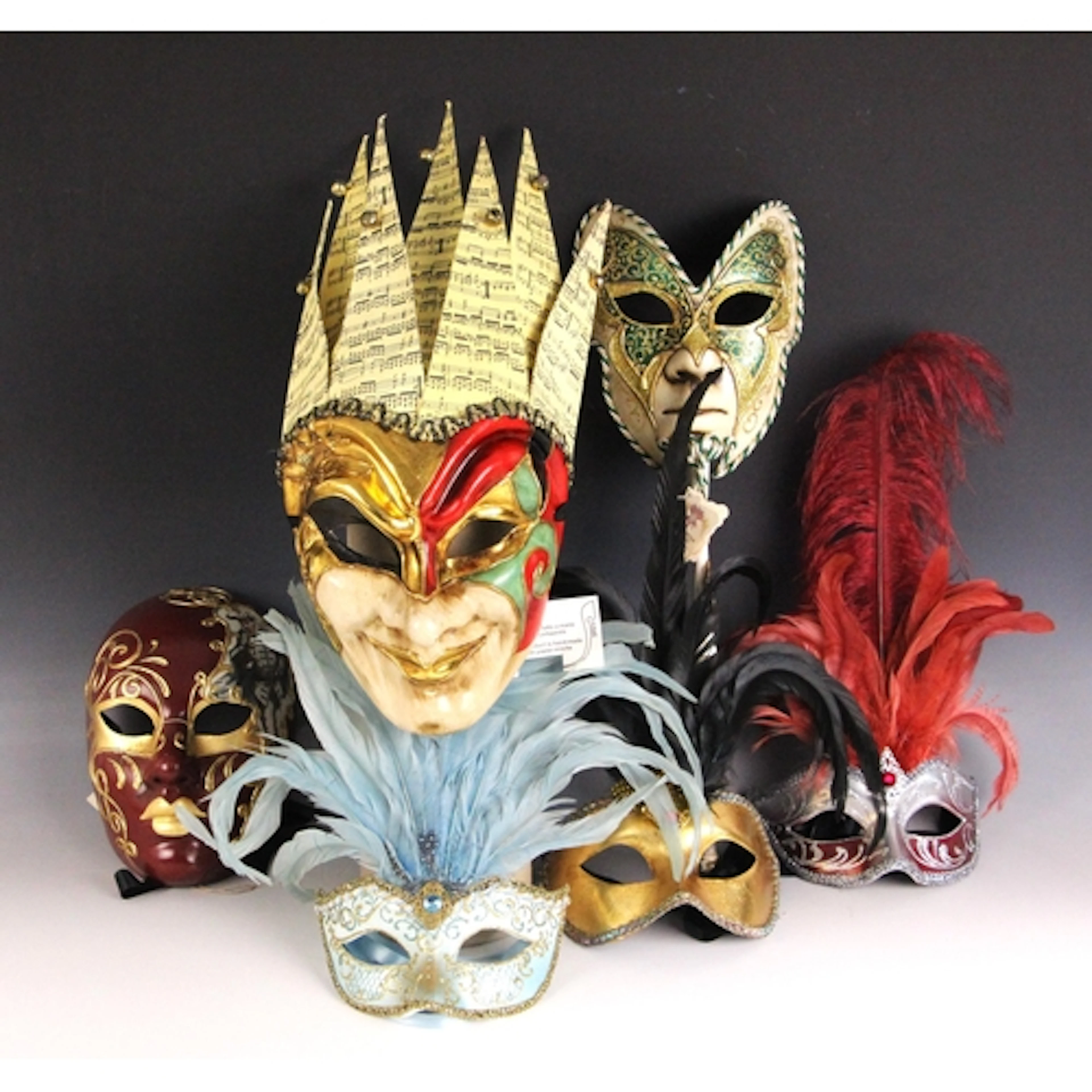 Six Venetian papier mache costume masks, late 20th century, ...