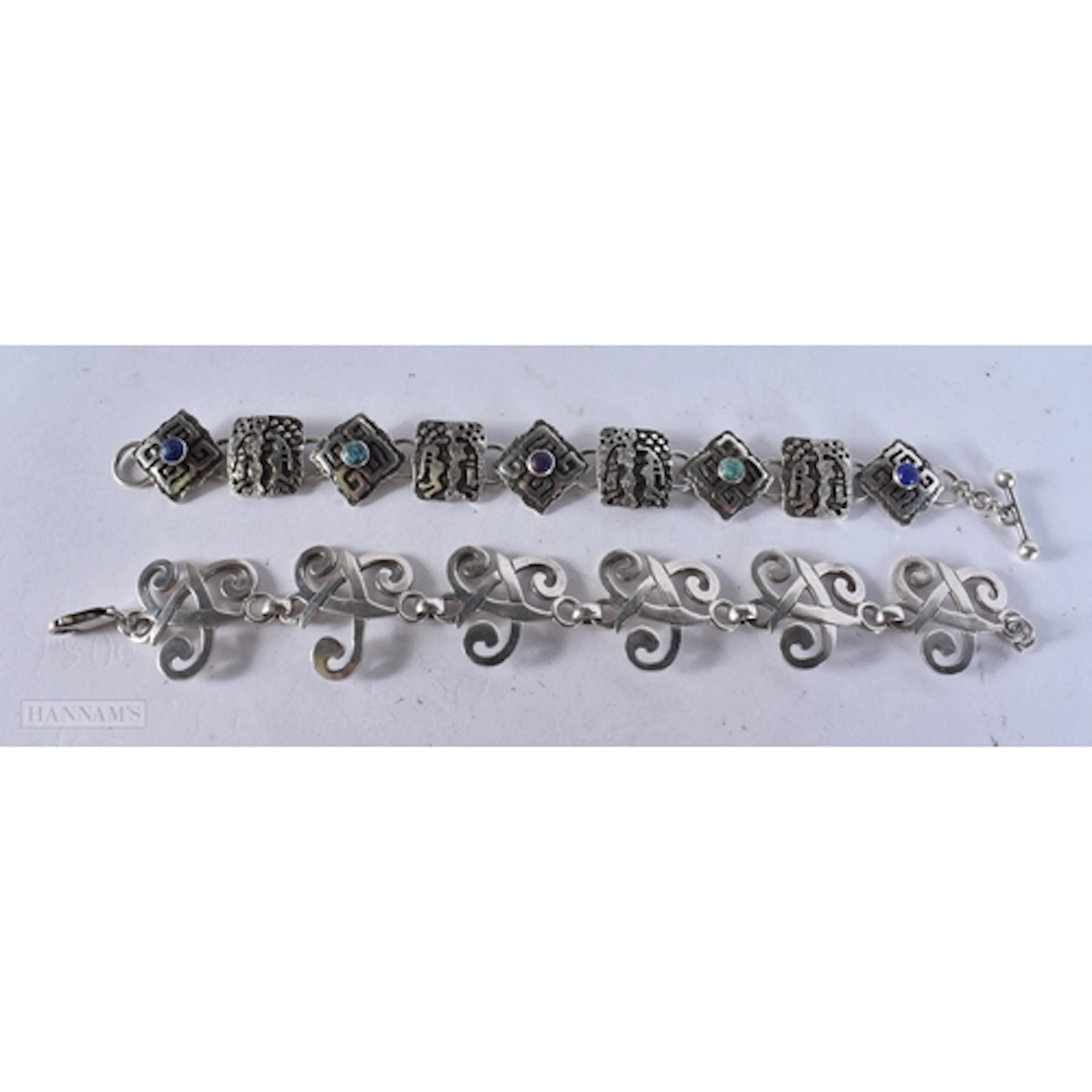 A Sterling Silver Panel Bracelet set with Labradorite togeth...