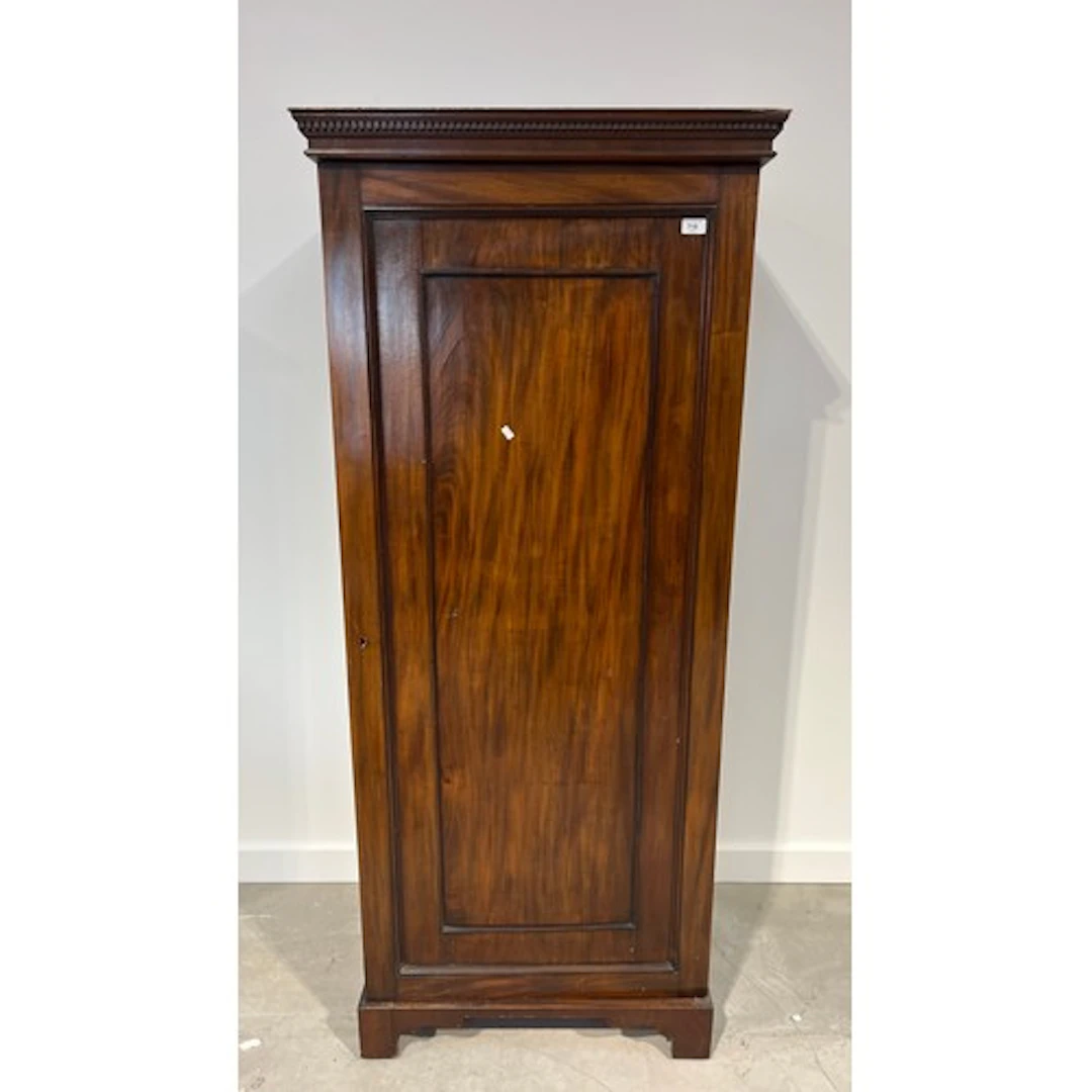 Mahogany single drawer wardrobe, projected moulded cornice, ...