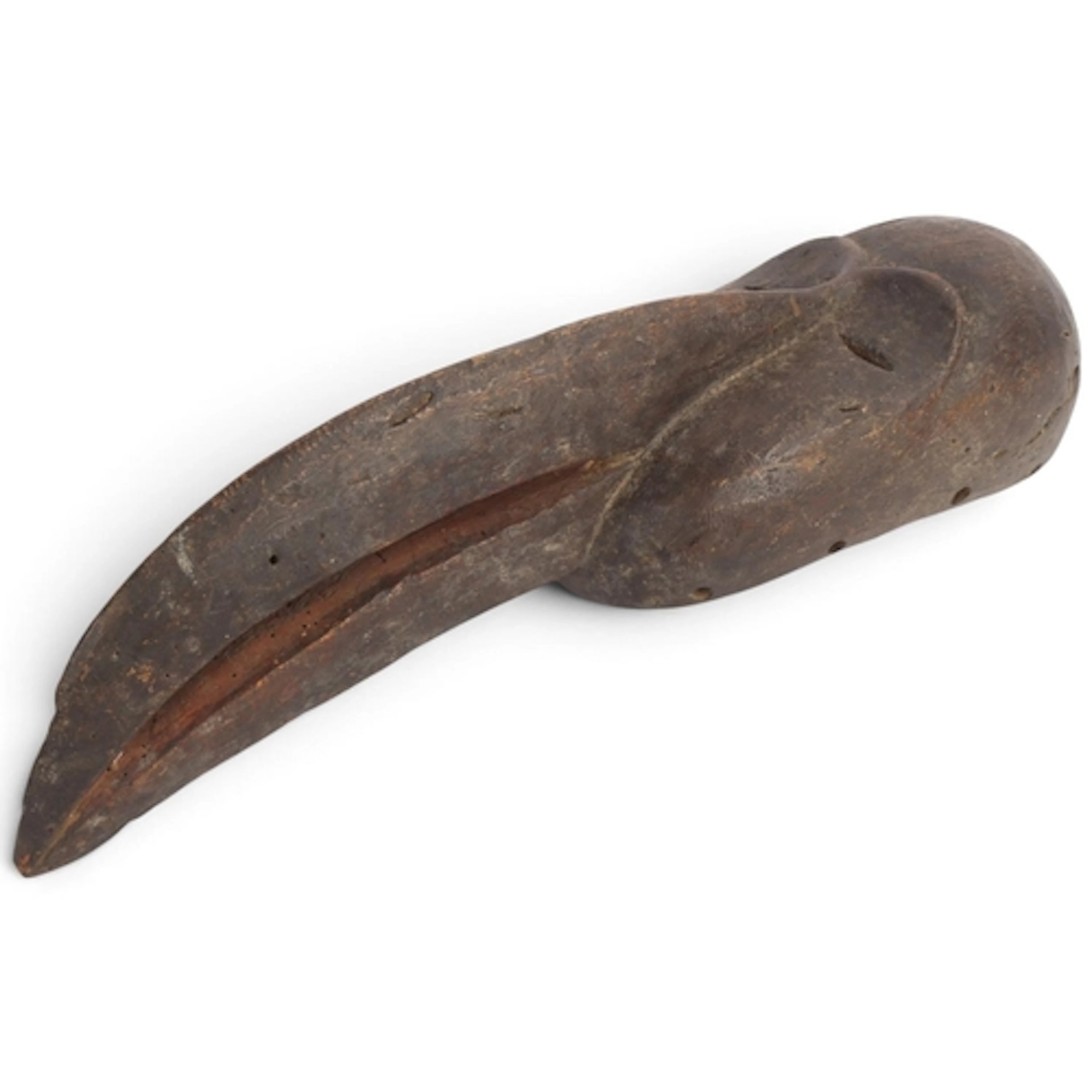A Dan hornbill mask, West Africa, carved wood, length 38cm