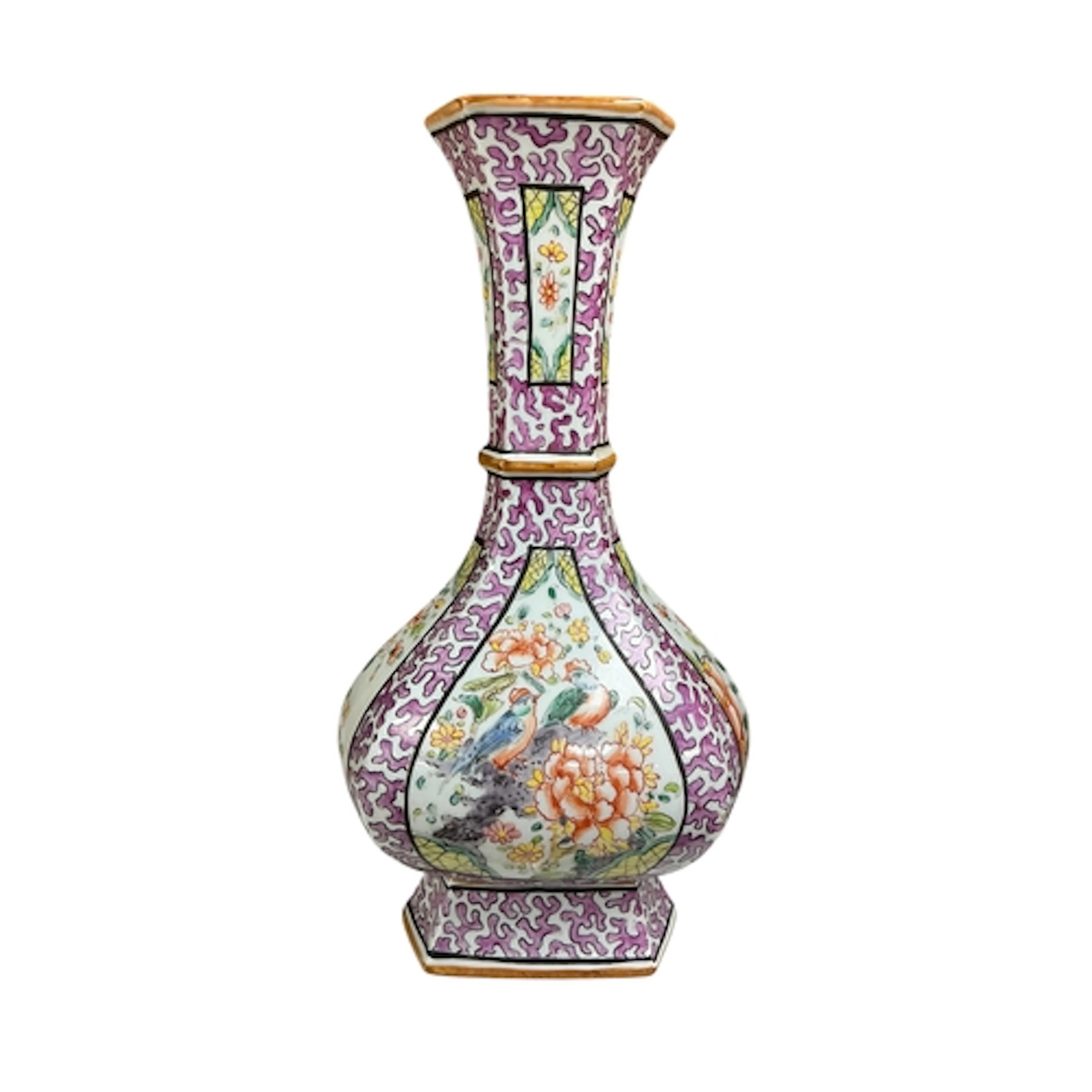 A Chinese famille rose porcelain vase, of faceted baluster f...