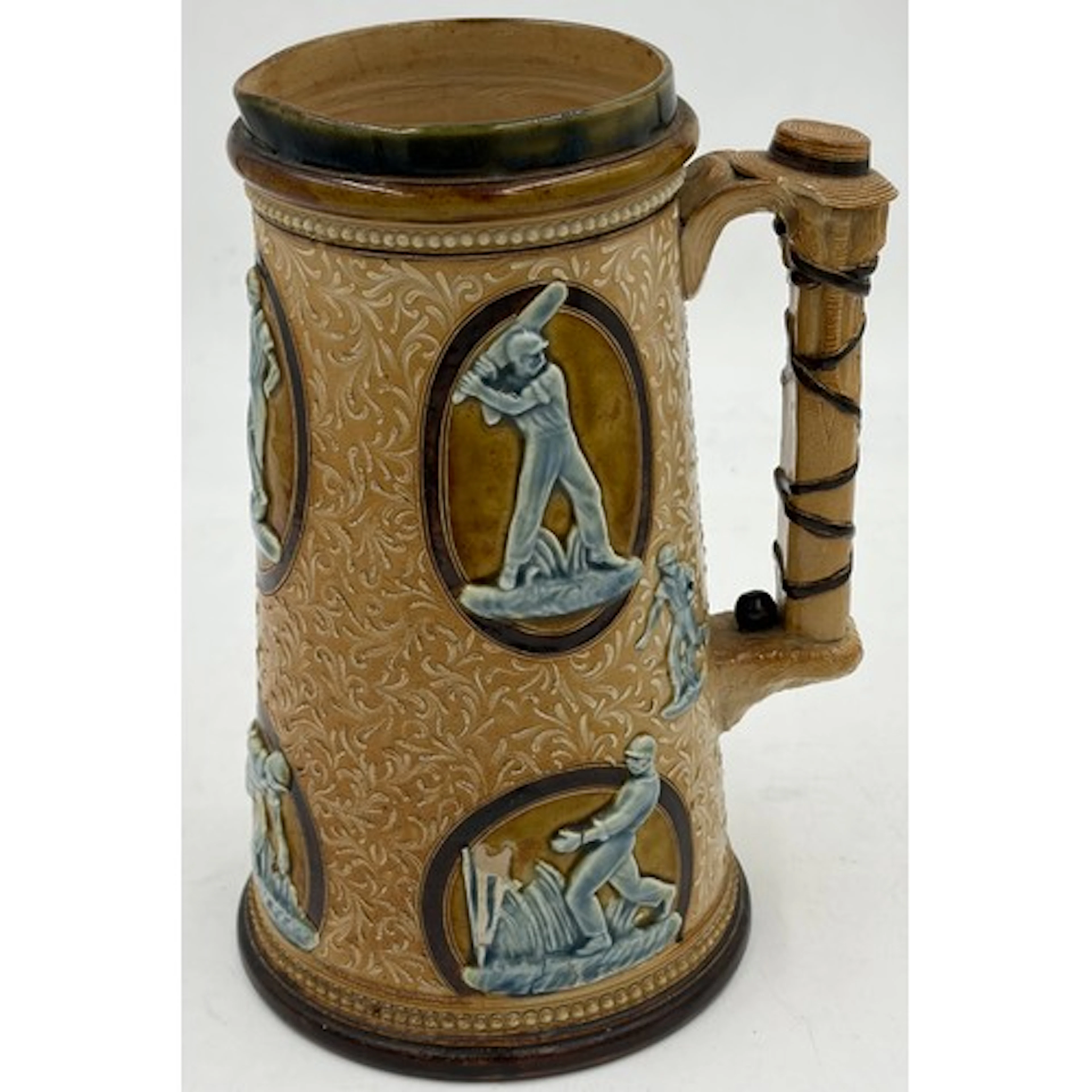 A Royal Doulton Lambeth stoneware cricketing jug, dated 1884...