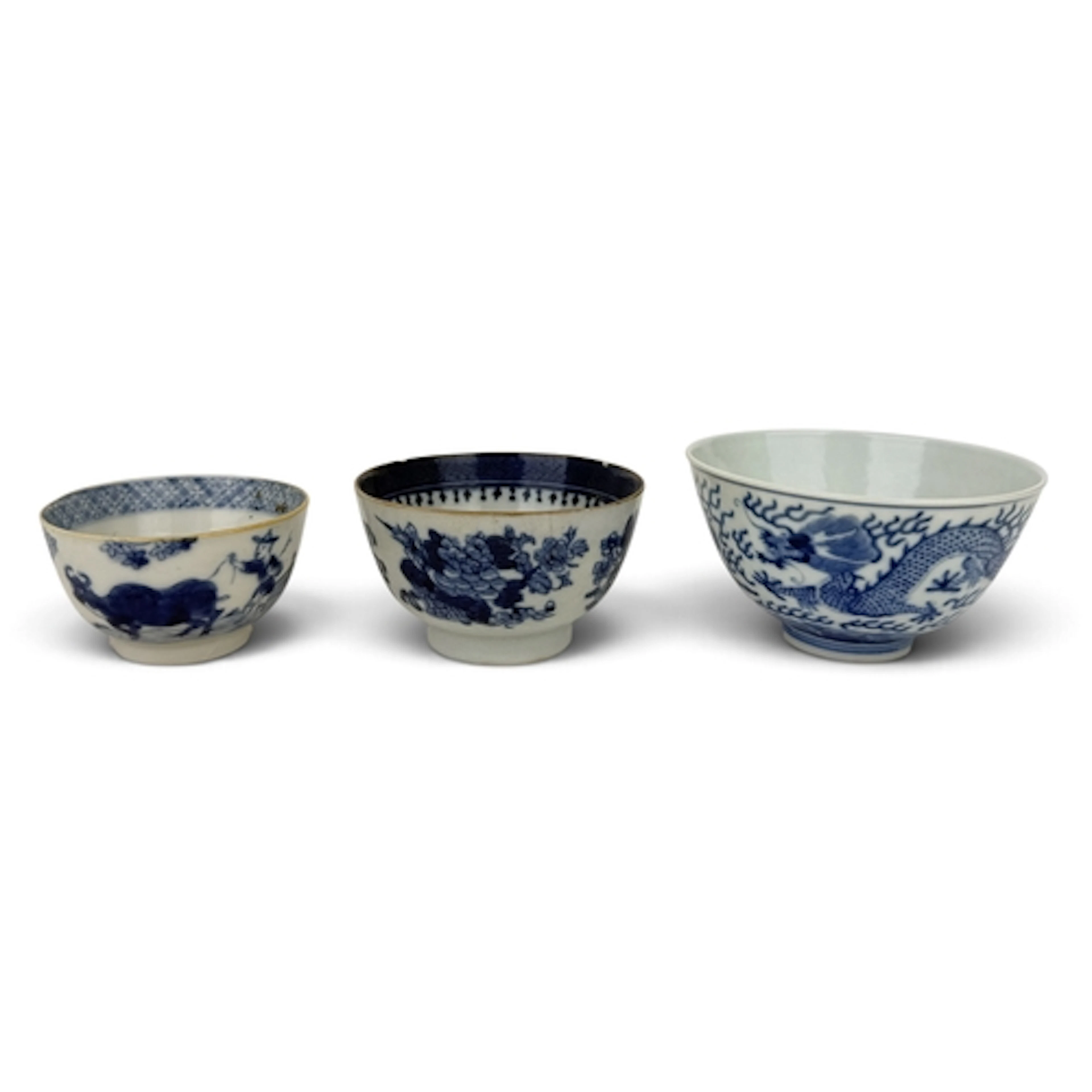A CHINESE DRAGON BOWL TOGETHER WITH TWO OTHER TEABOWLS Large...