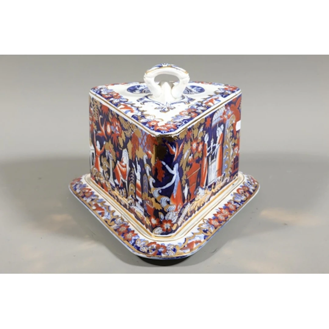 19th century Ironstone cheese dish of wedge form decorated w...