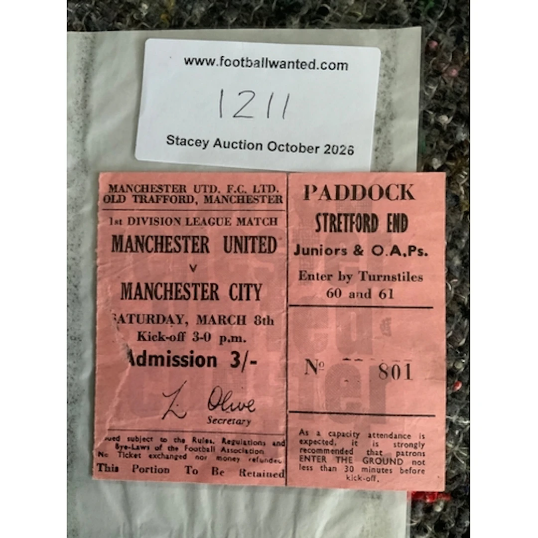 1968/69 Manchester United v Man City Pink Football Ticket: G...