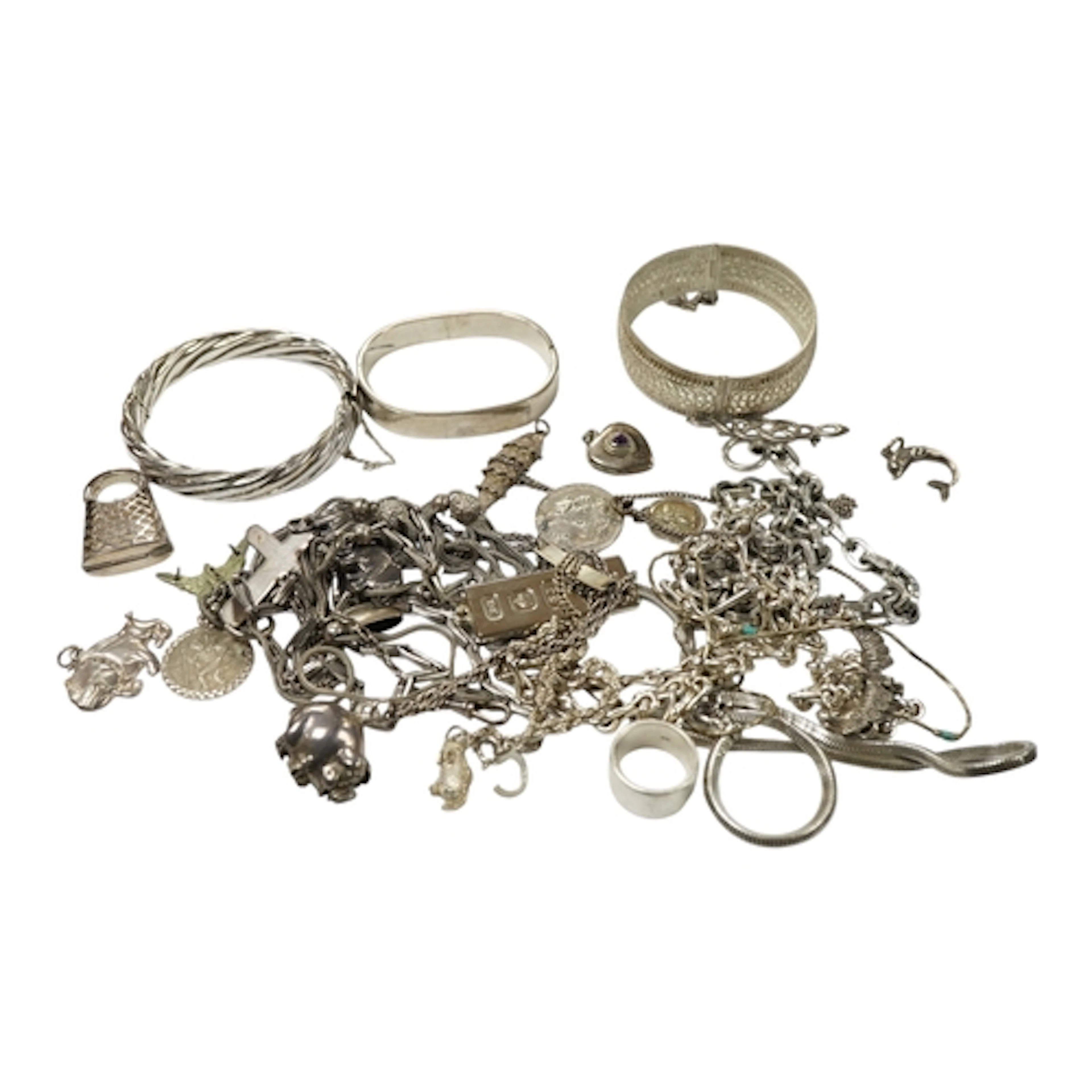 A group of assorted 925 and white metal jewellery, including...
