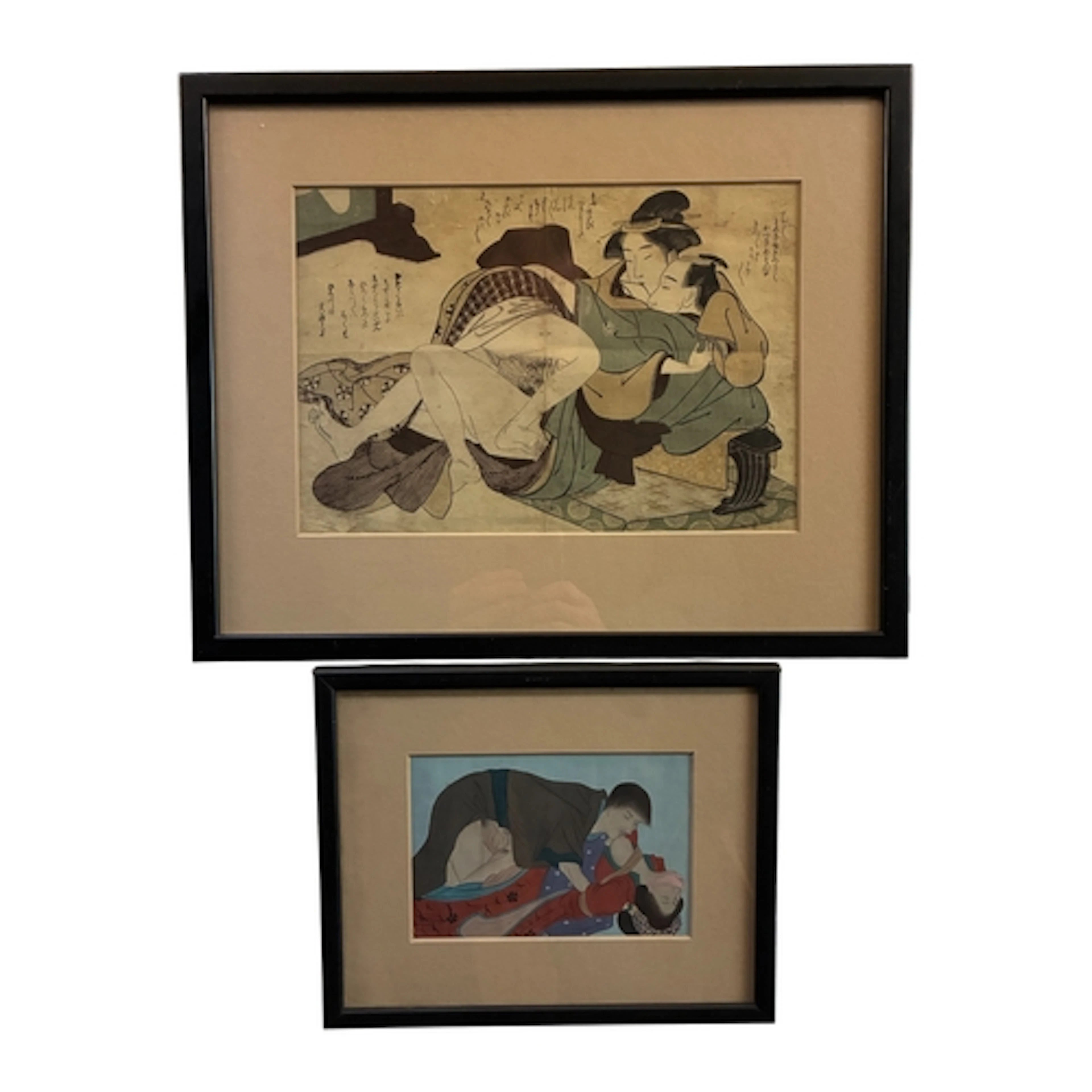 A Japanese Shunga School woodblock and painting: Late 18th-e...