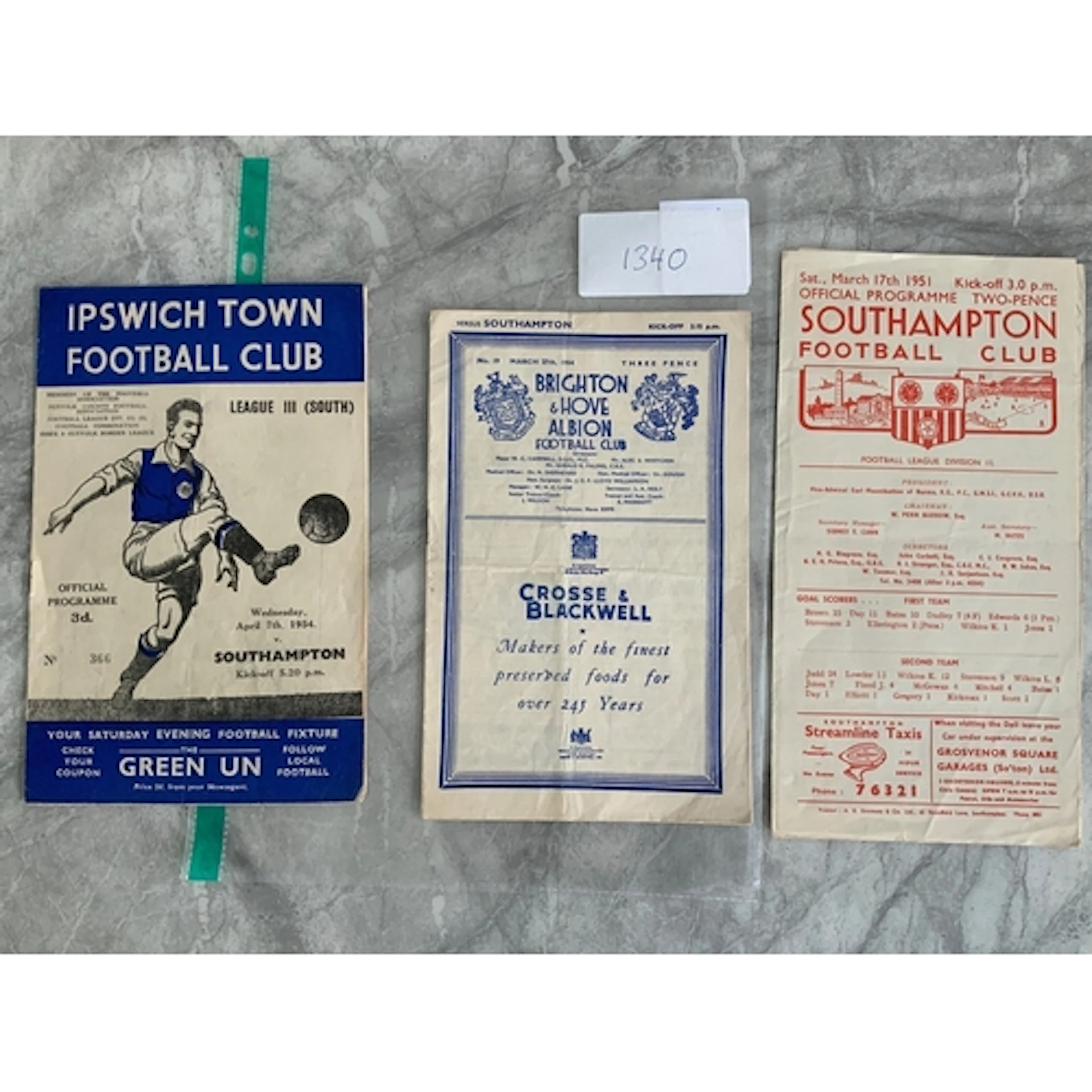Southampton Football Programmes: Home 50/51 Grimsby, Away 53...