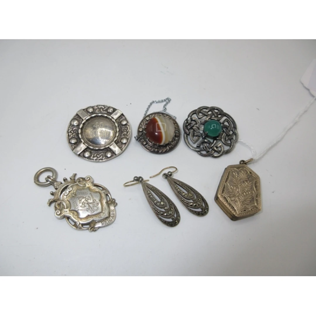 Robert Allison Silver 40 Club Brooch and Agate Set Brooch, S...