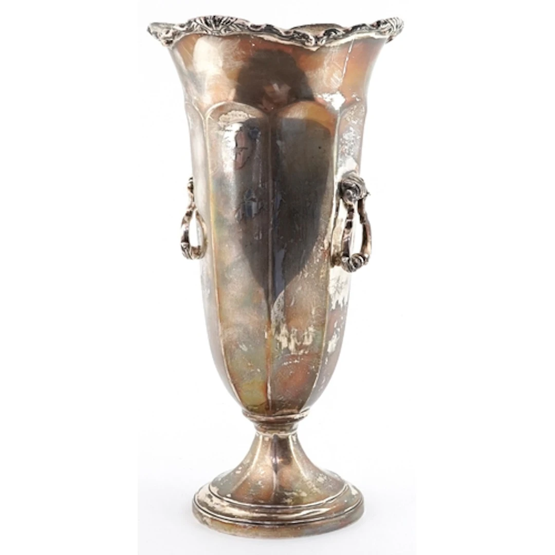 Robert & Belk Ltd., George V silver twin handled trumpet vas...