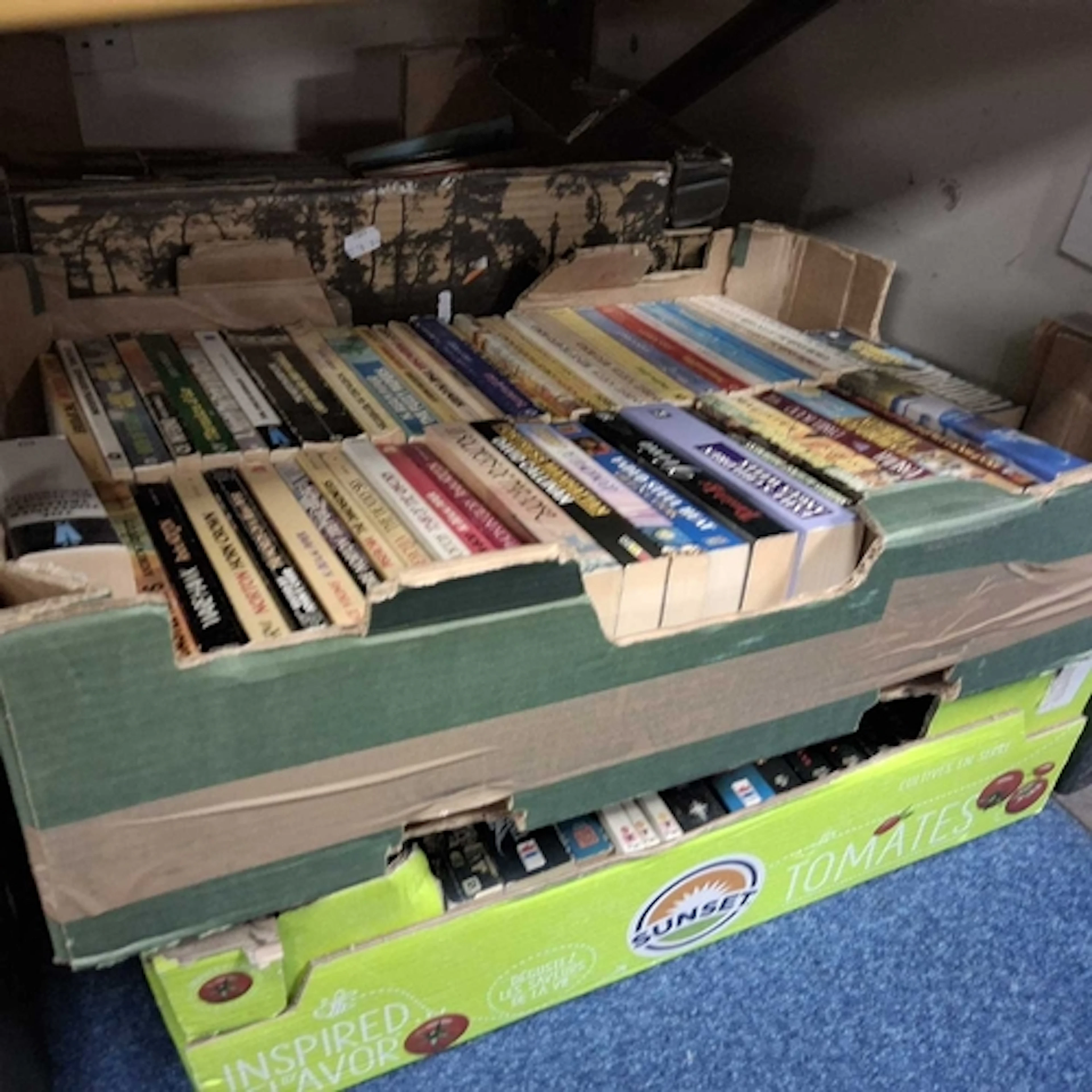 FOUR BOXES OF VINTAGE SCIENCE FICTION AND FANTASY BOOKS comp...
