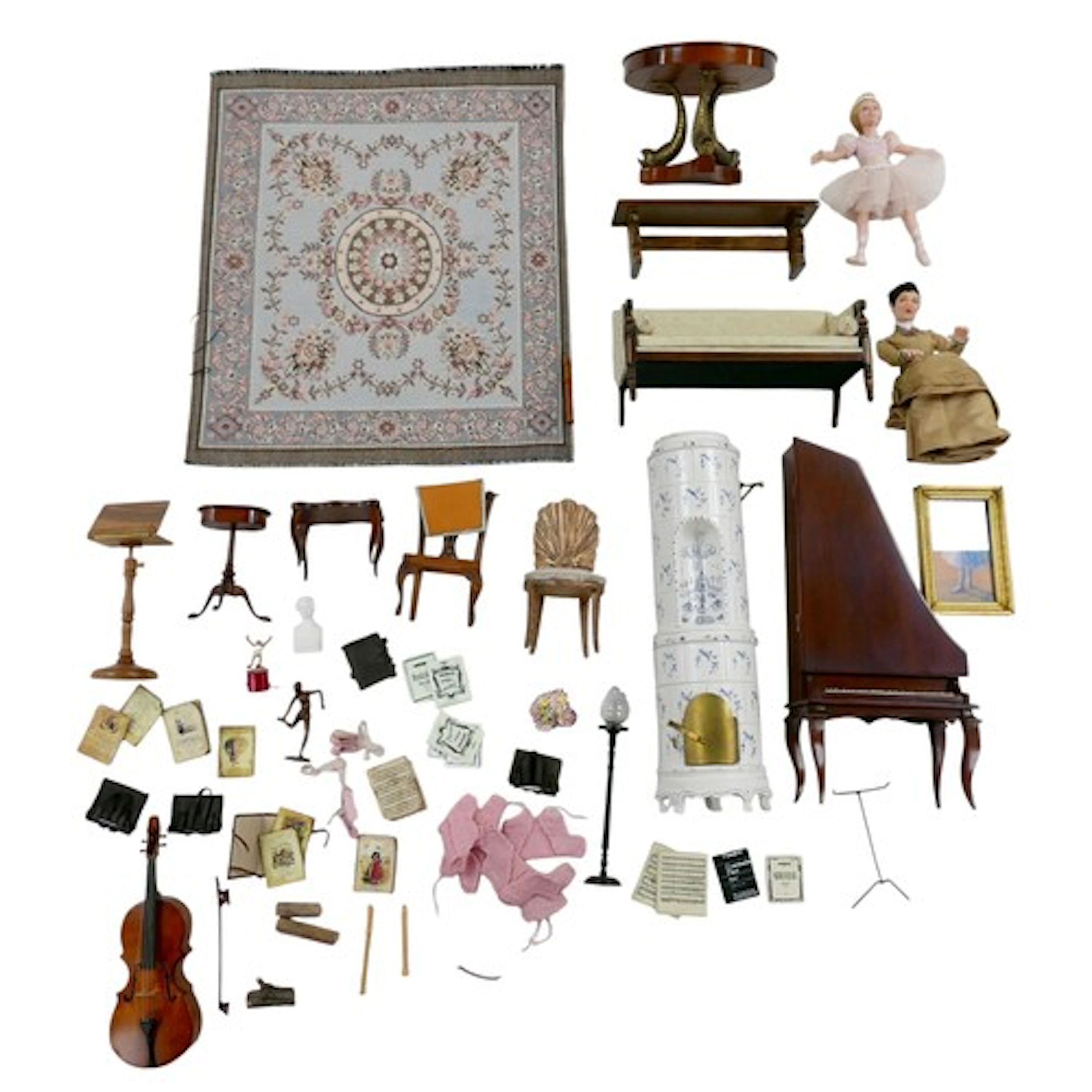 A quantity of miniature doll's house furniture and accessori...